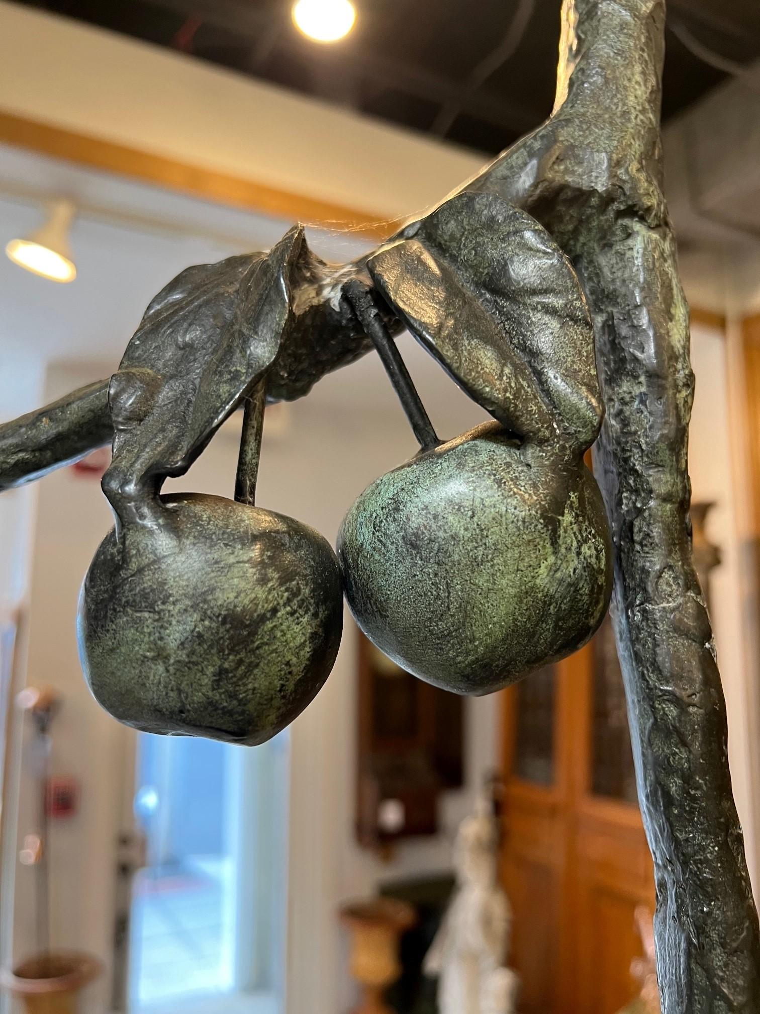 Late 20th Century Bronze Statue of Two Boys Picking Apples For Sale 3
