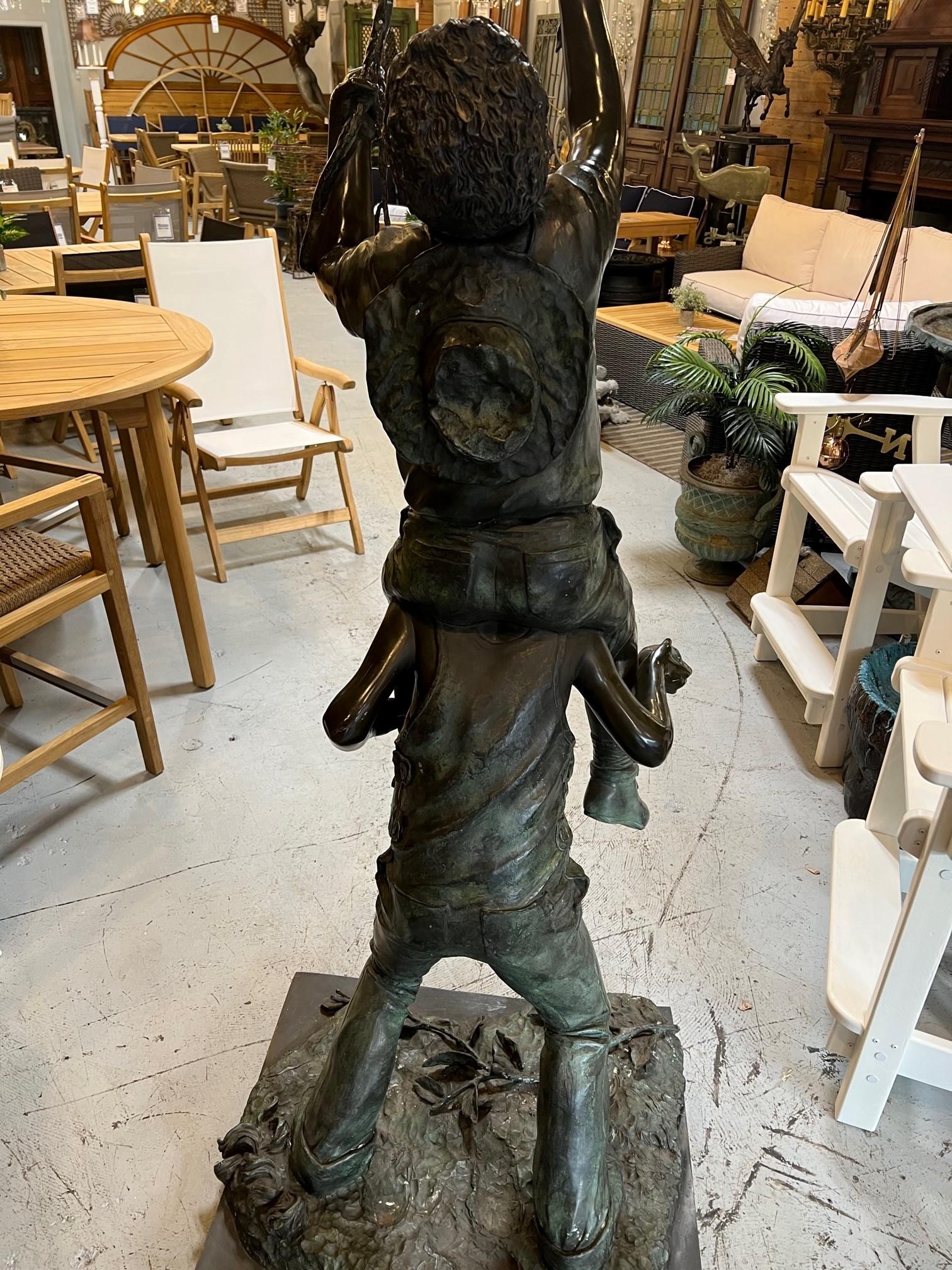 Late 20th Century Bronze Statue of Two Boys Picking Apples For Sale 5