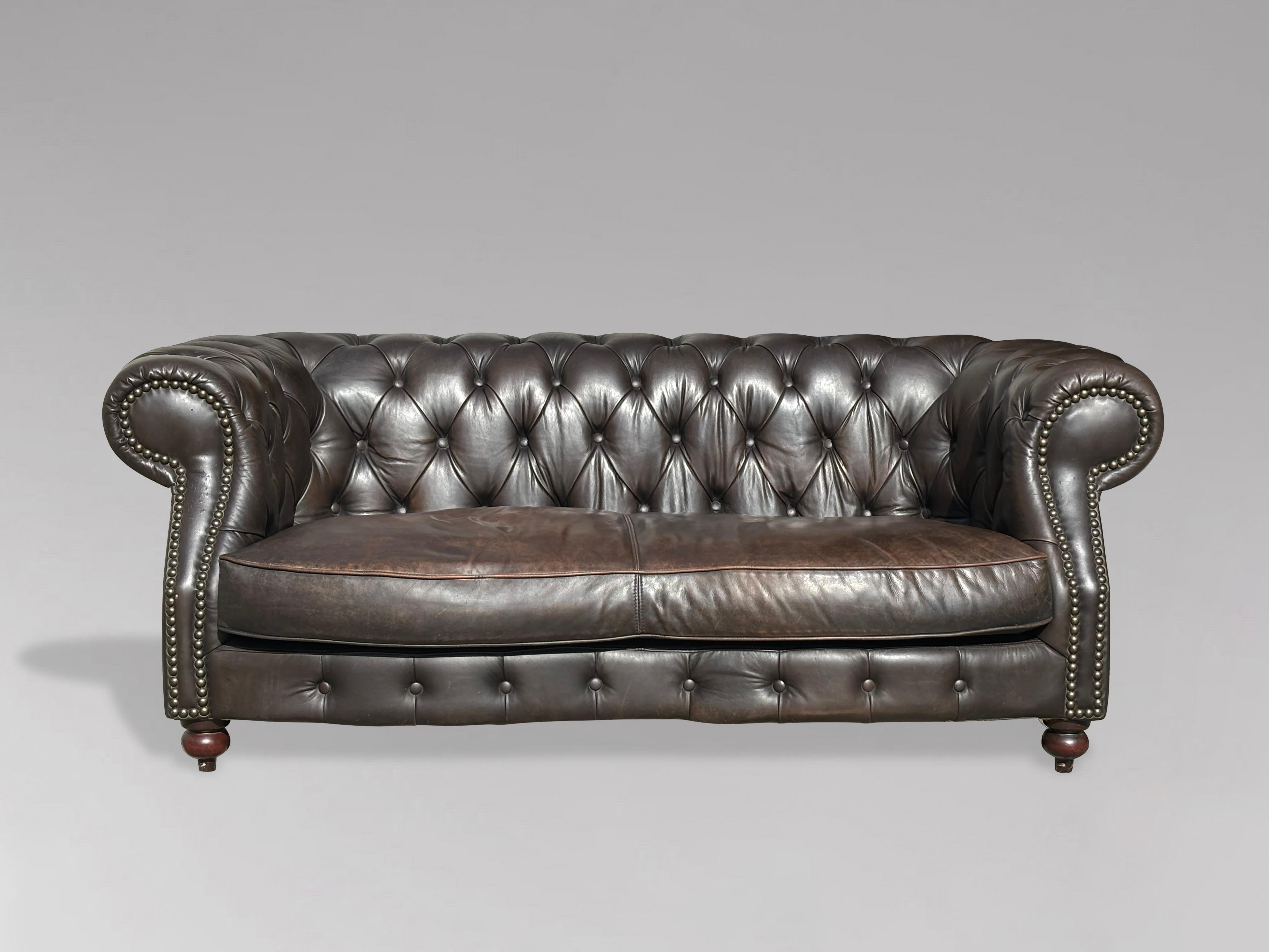 Late 20th Century, Brown Leather Serpentine Shape Chesterfield Sofa 6