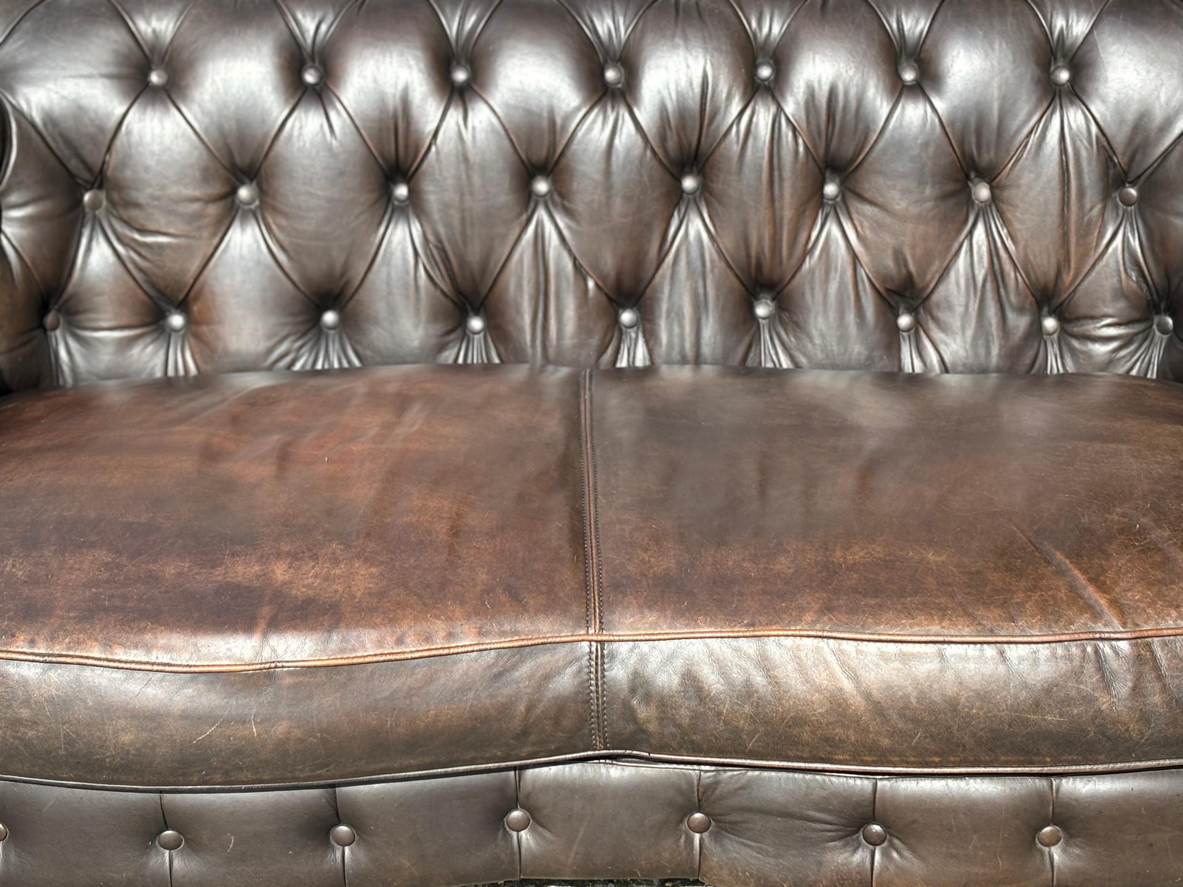 Late 20th Century, Brown Leather Serpentine Shape Chesterfield Sofa 1