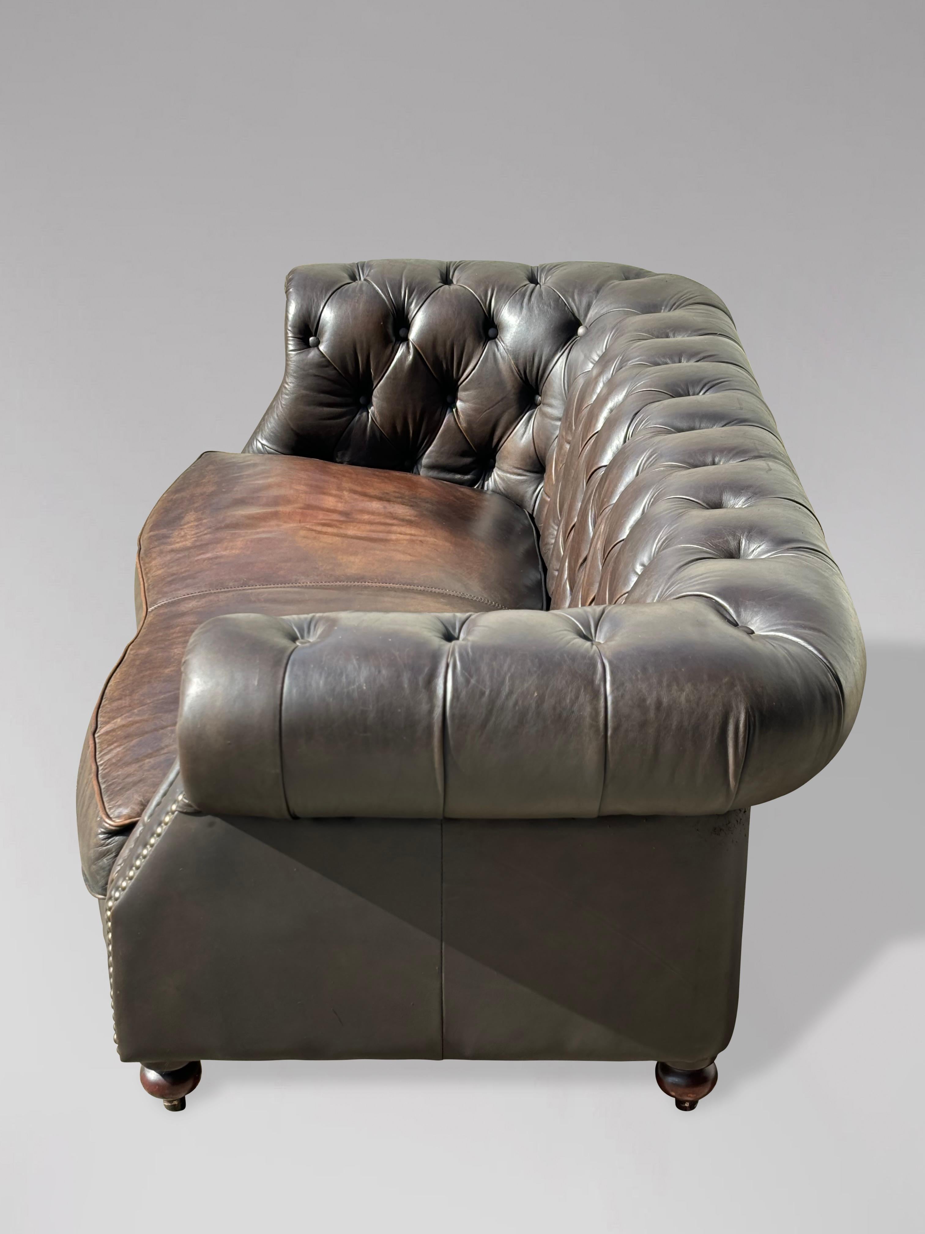 Late 20th Century, Brown Leather Serpentine Shape Chesterfield Sofa 3