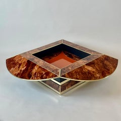 Late 20th Century Brown & Orange Murano Glass W/ Brass Finishings Cocktail Table