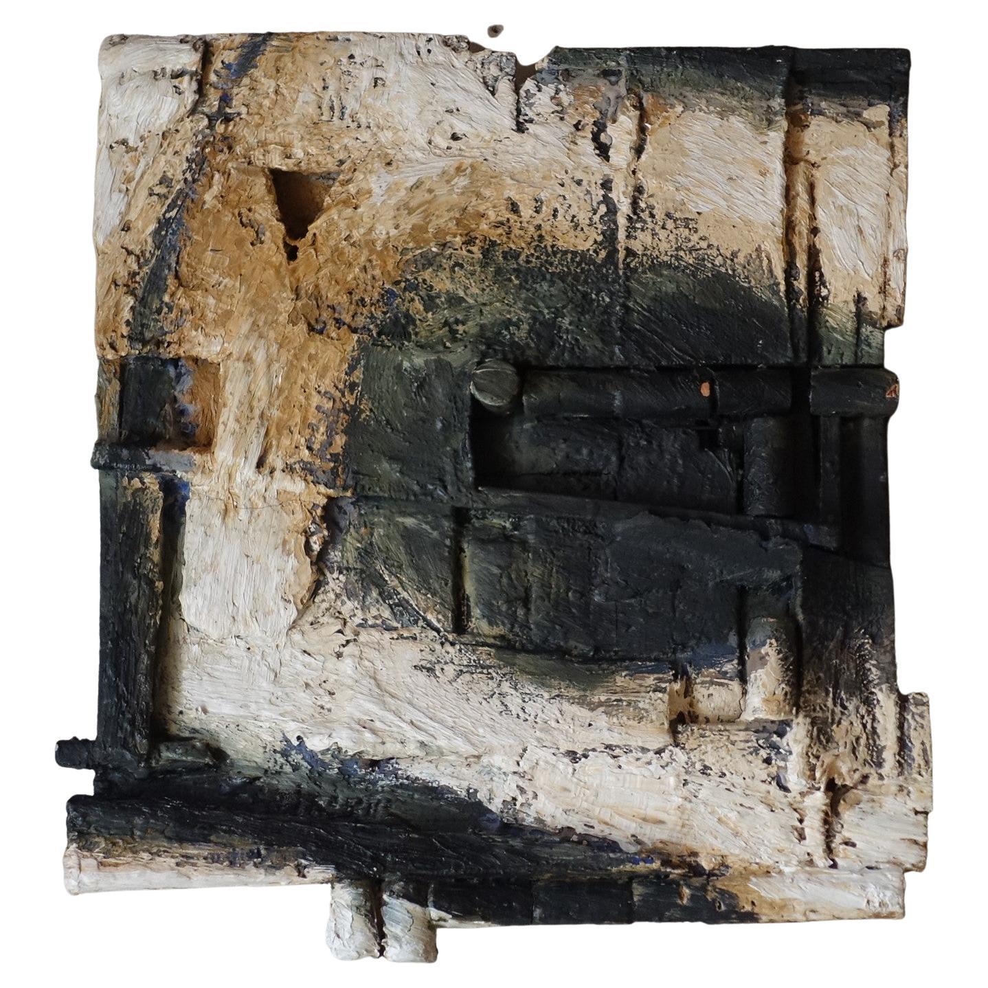 Late 20th Century Brutalist Wall Art/Sculpture Wood Plaster Acrylics For Sale