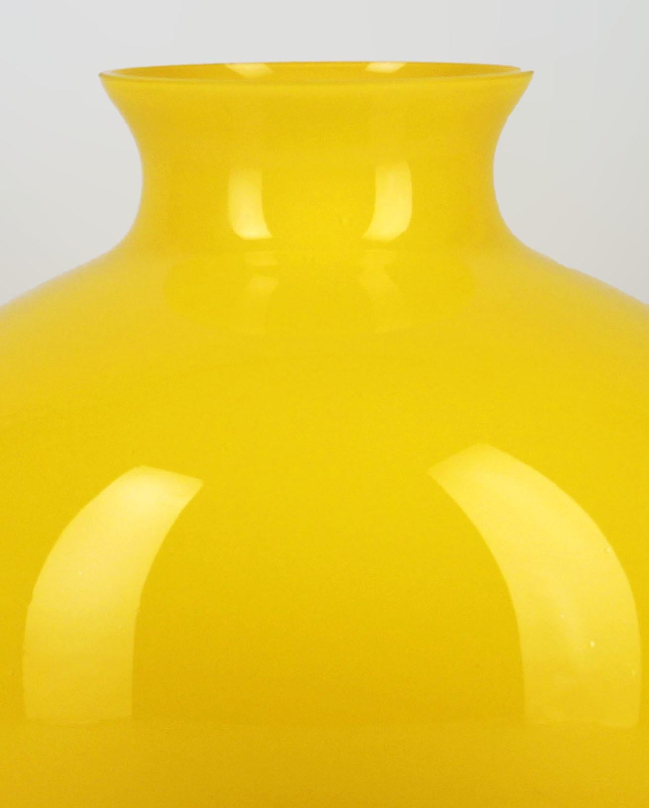 Space Age Late 20th Century Bulbous Polished Glass Yellow Vase of Scandinavian Design For Sale