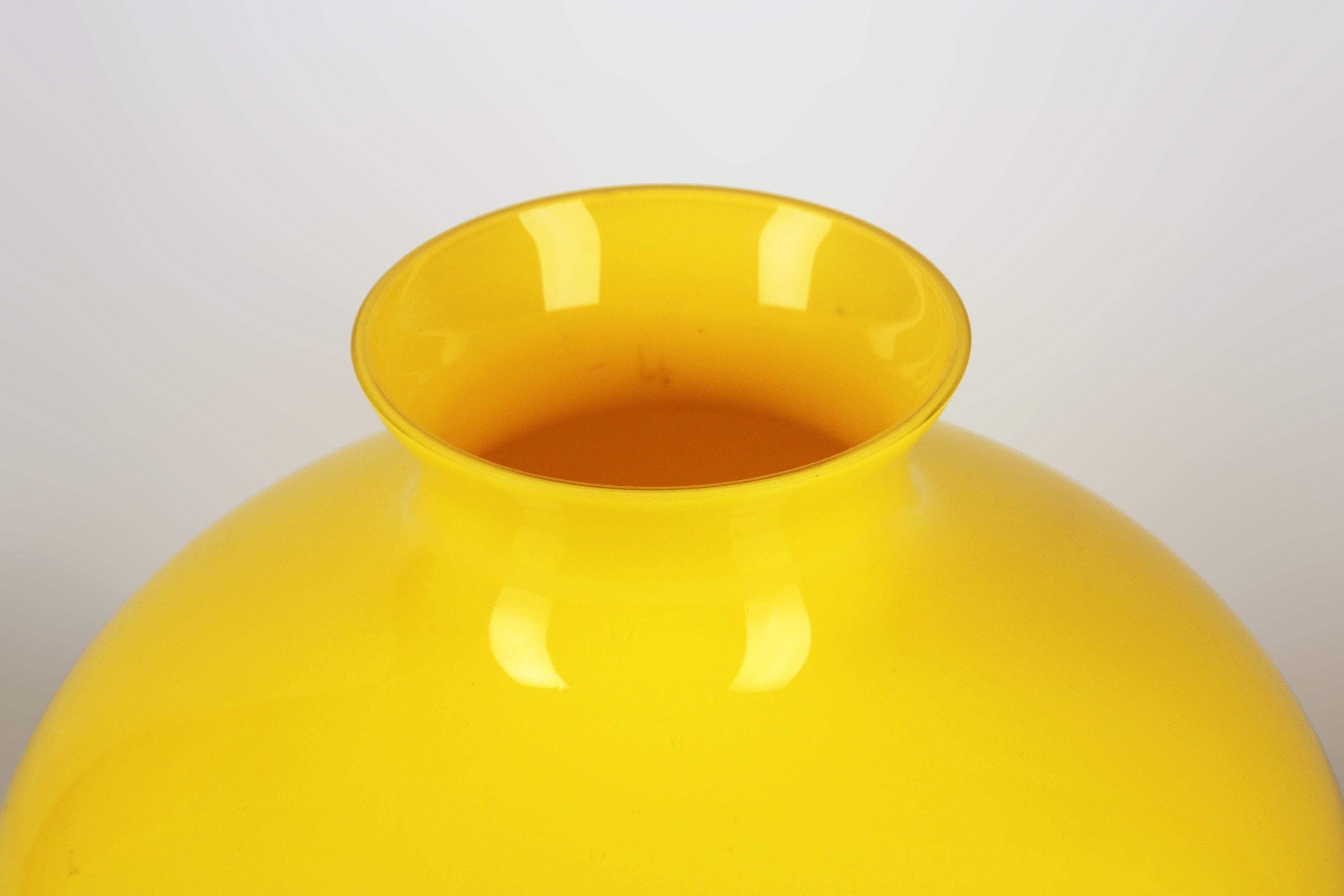 Enameled Late 20th Century Bulbous Polished Glass Yellow Vase of Scandinavian Design For Sale