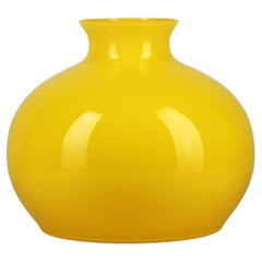 Vintage Late 20th Century Bulbous Polished Glass Yellow Vase of Scandinavian Design