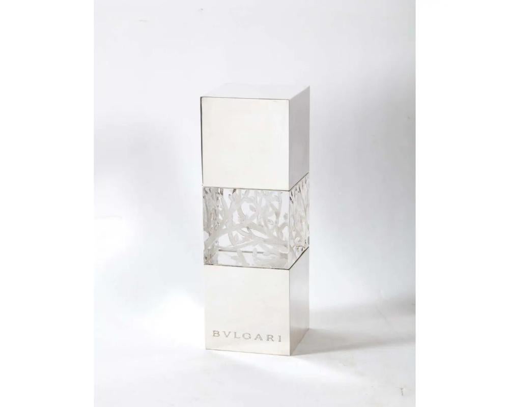 Late 20th Century Bulgari, Italian Silver & Etched Glass Sculpture in Original F For Sale 5