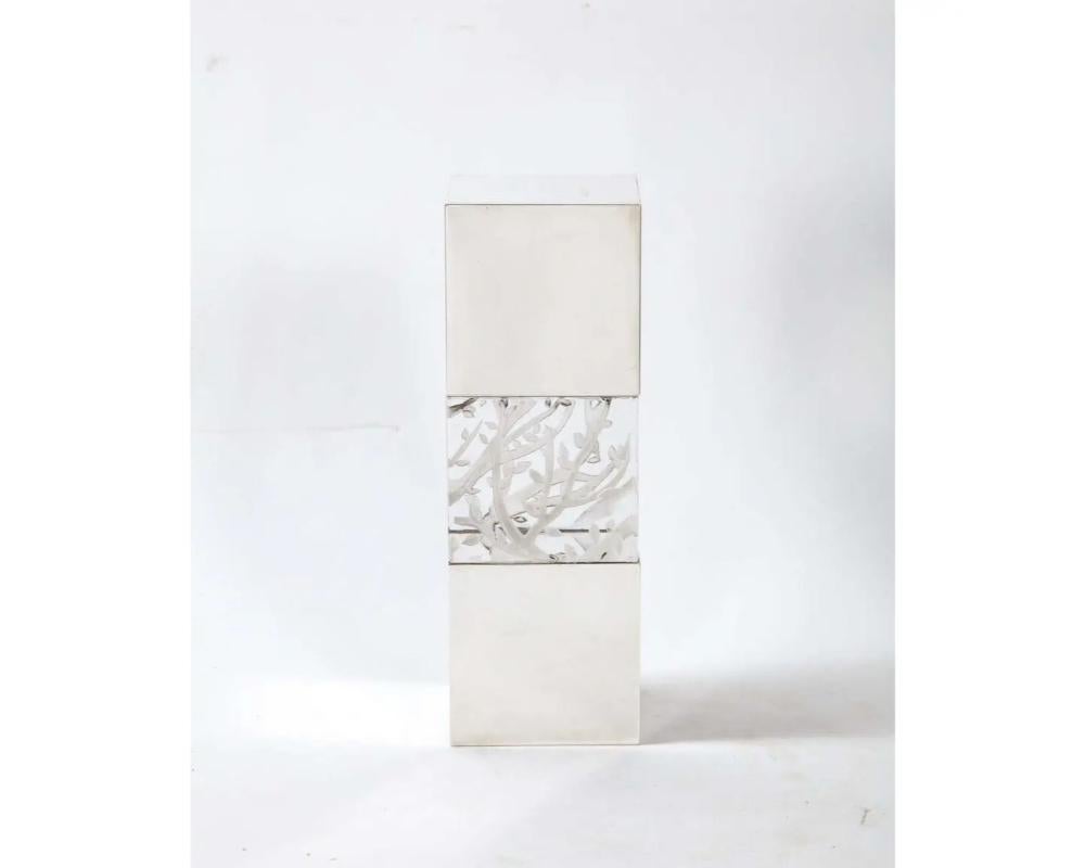 Late 20th Century Bulgari, Italian Silver & Etched Glass Sculpture in Original F For Sale 1