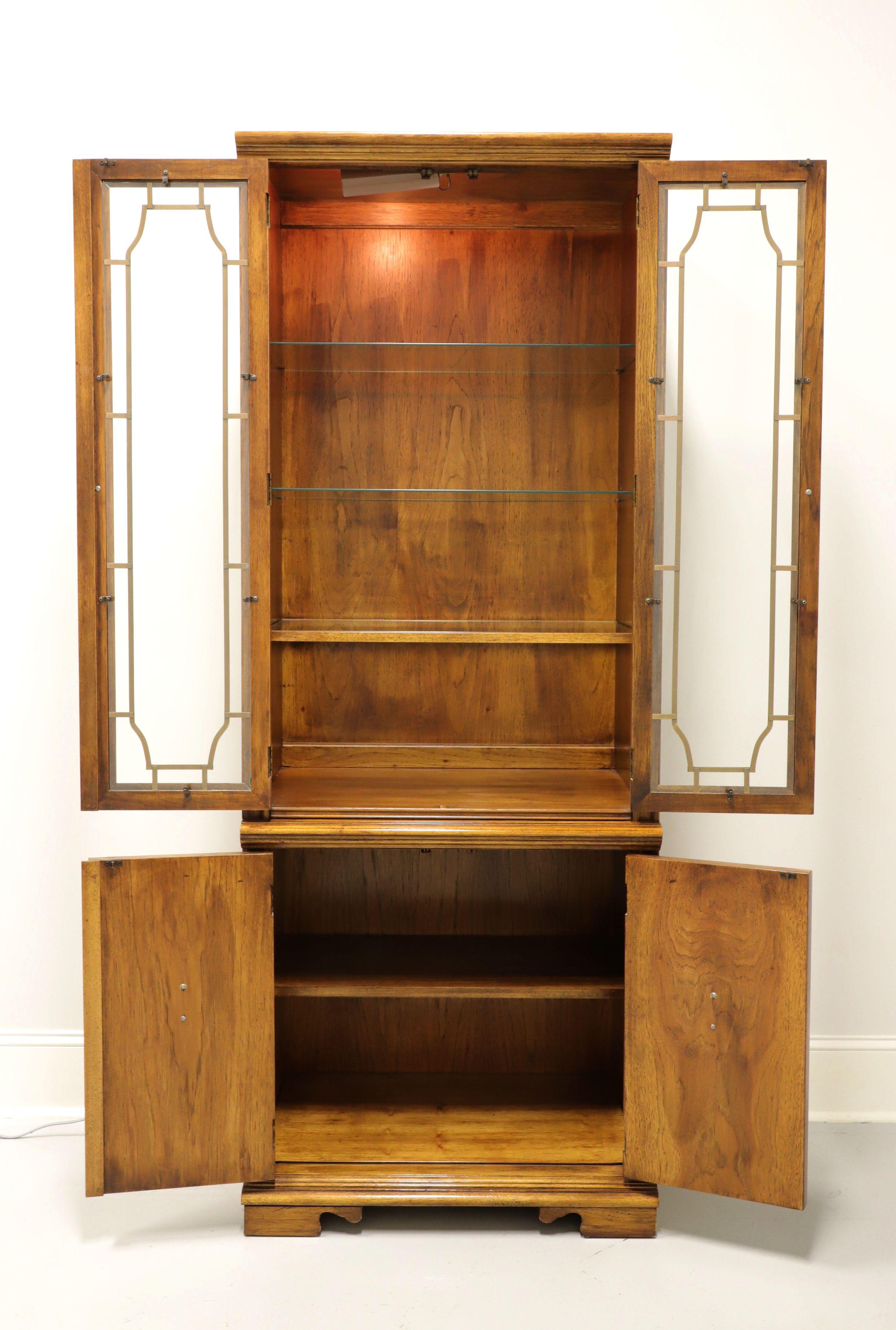 American Late 20th Century Burl Pecan Mediterranean Style Curio China Display Cabinet For Sale