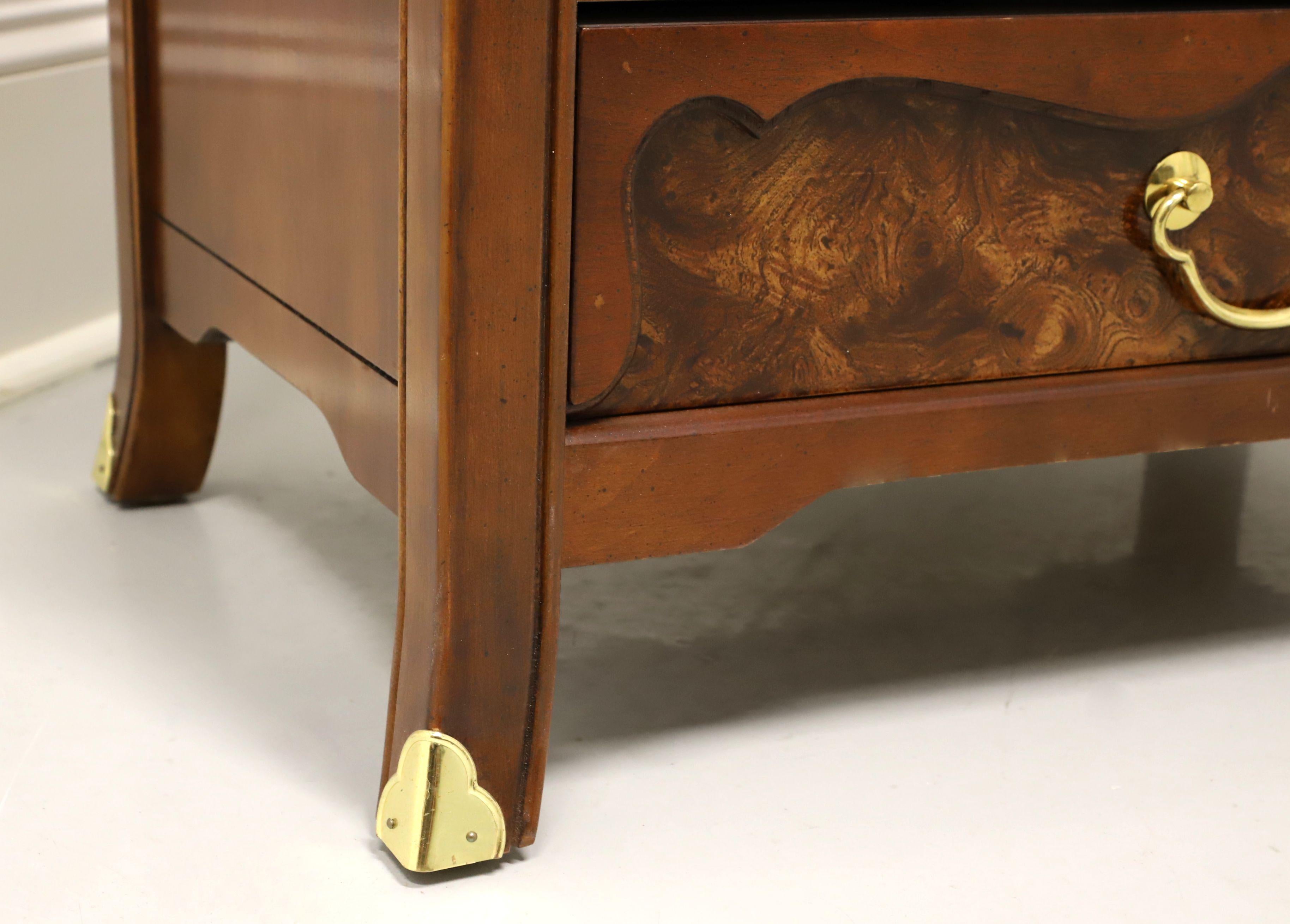 Late 20th Century Burl Walnut Asian Inspired Three-Drawer Nightstand For Sale 1