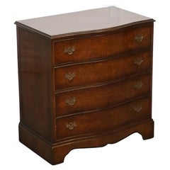 Vintage LATE 20TH CENTURY BURR WALNUT CHEST OF DRAWERS WiTH BRASS HANDLES