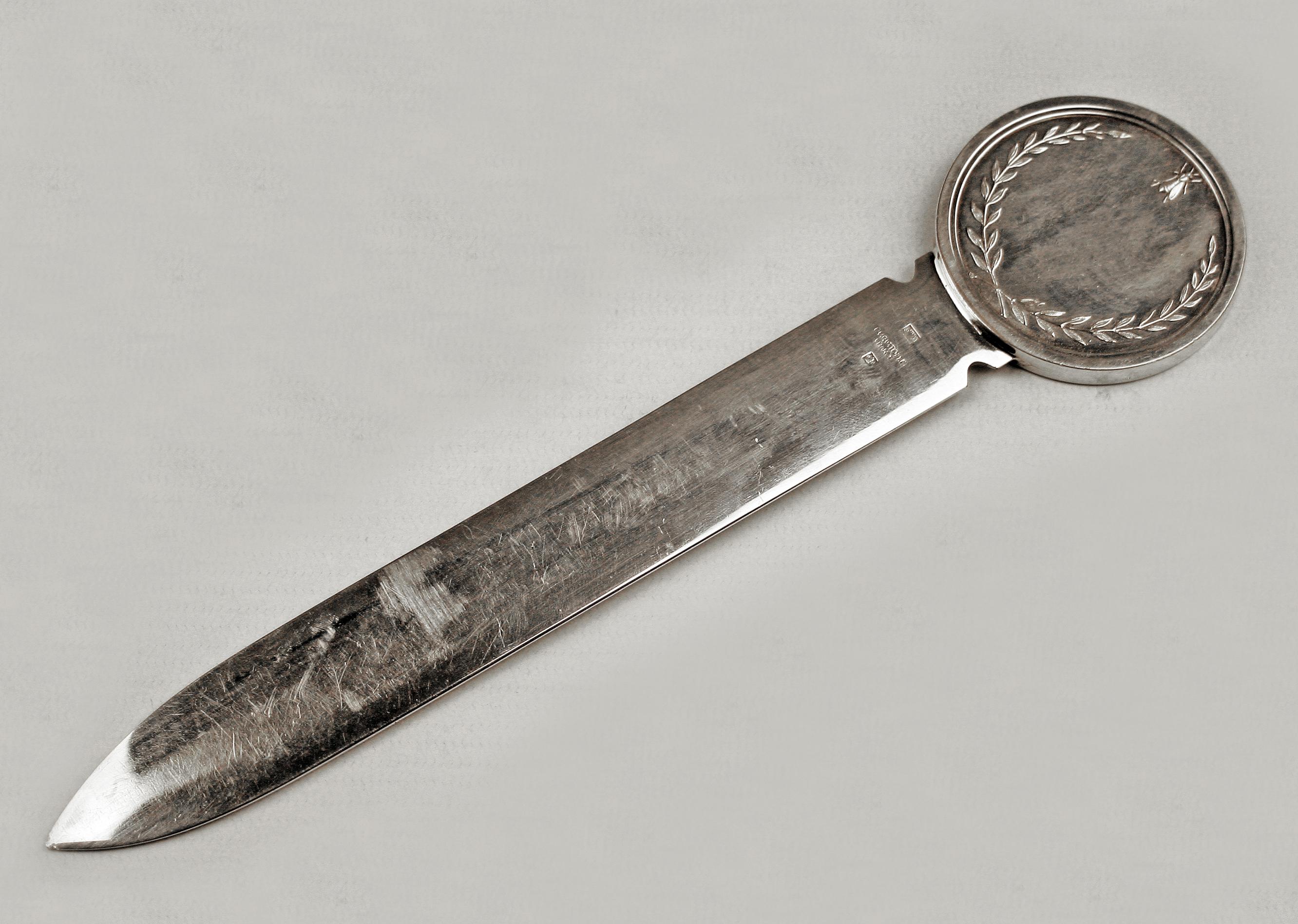 Renaissance Revival Late 20th Century/C. 1970 Silvered Napoleon Empereur Letter Opener by Christofle For Sale