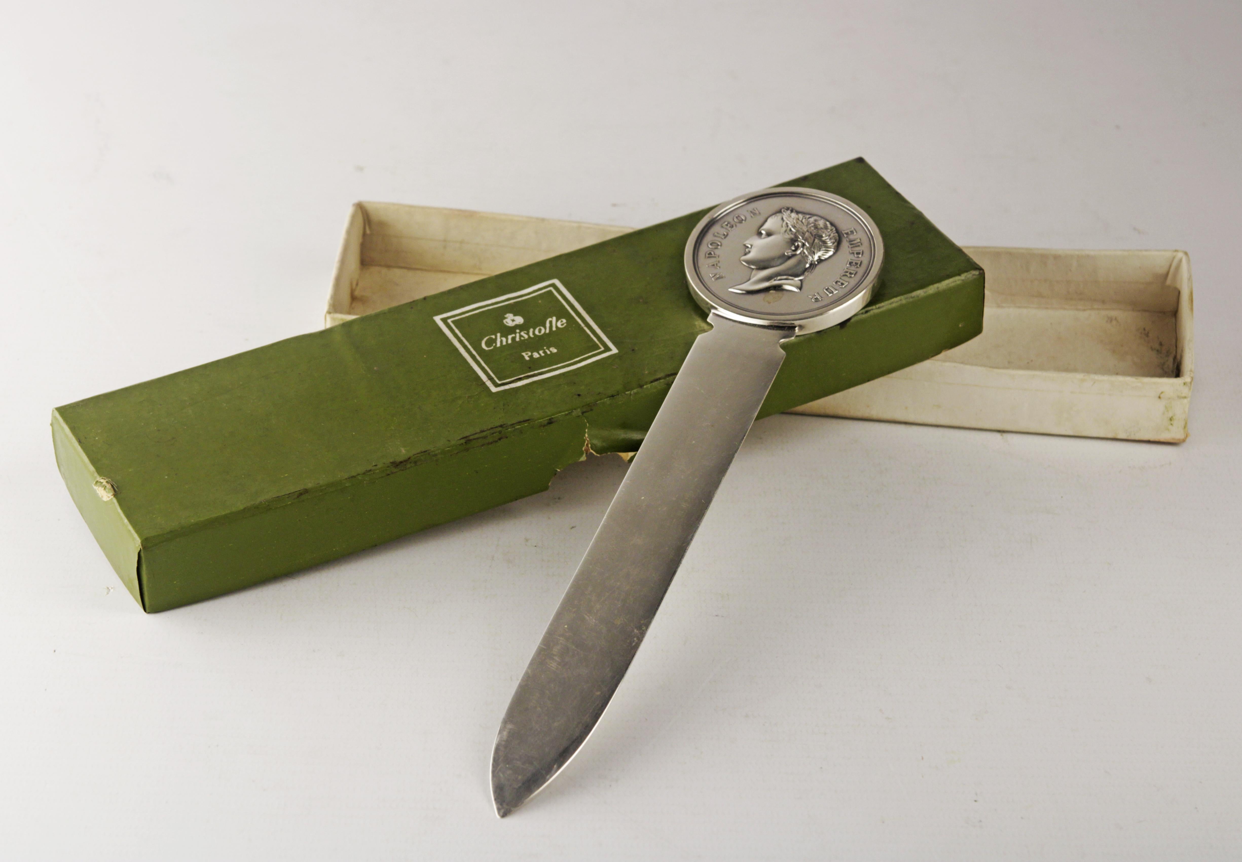 Paper Late 20th Century/C. 1970 Silvered Napoleon Empereur Letter Opener by Christofle For Sale