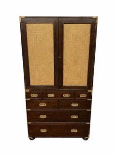 Late 20th Century Campaign Rattan Linen Press / Armoire