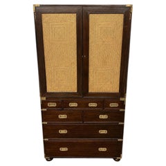 Late 20th Century Campaign Rattan Linen Press / Armoire