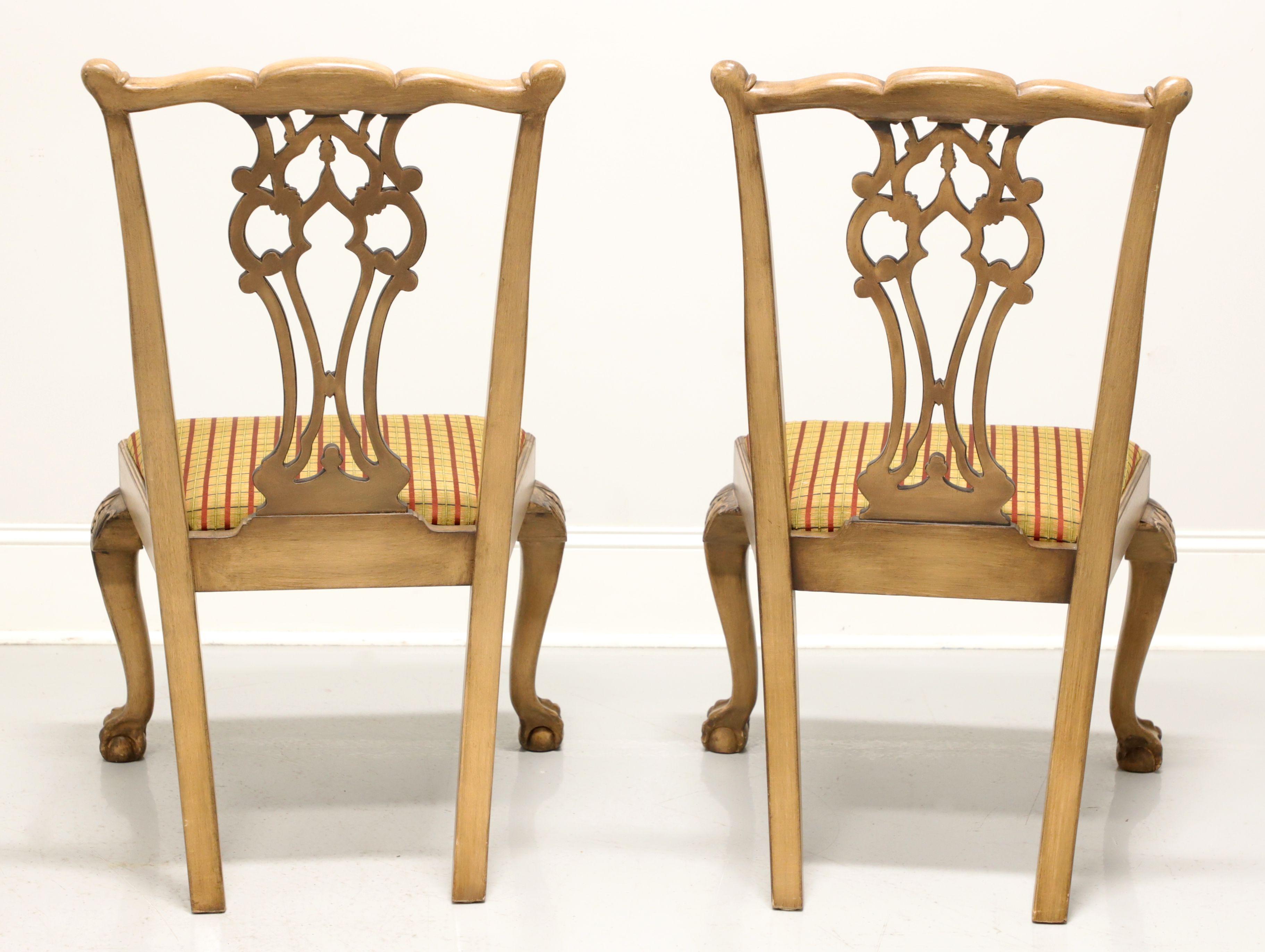 Fabric Late 20th Century Carved Chippendale Dining Side Chairs - Pair For Sale