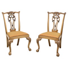 Used Late 20th Century Carved Chippendale Dining Side Chairs - Pair