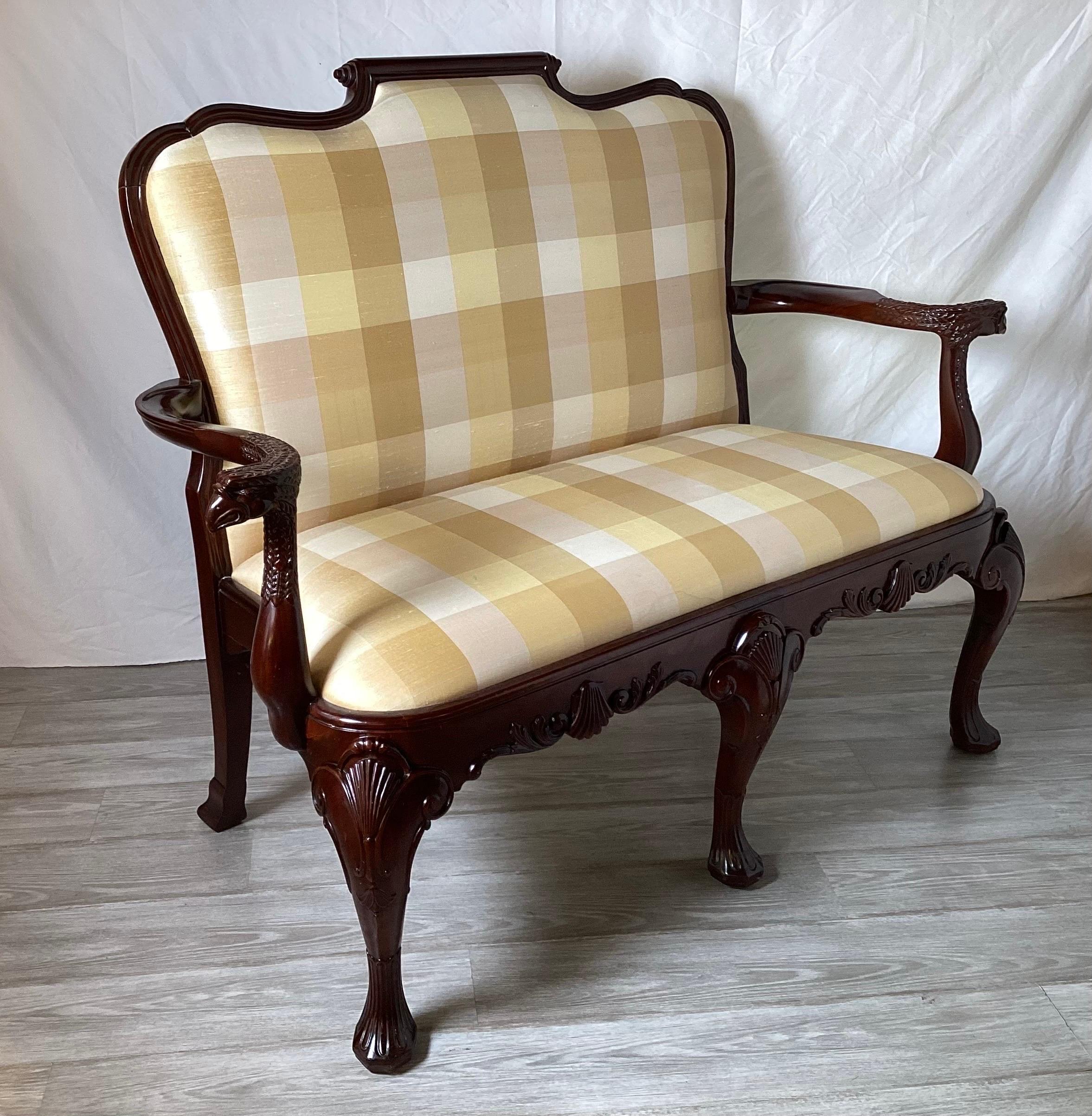 Asian Late 20th Century Carved Georgian  Style Upholstered Setee By Maitland Smith  For Sale