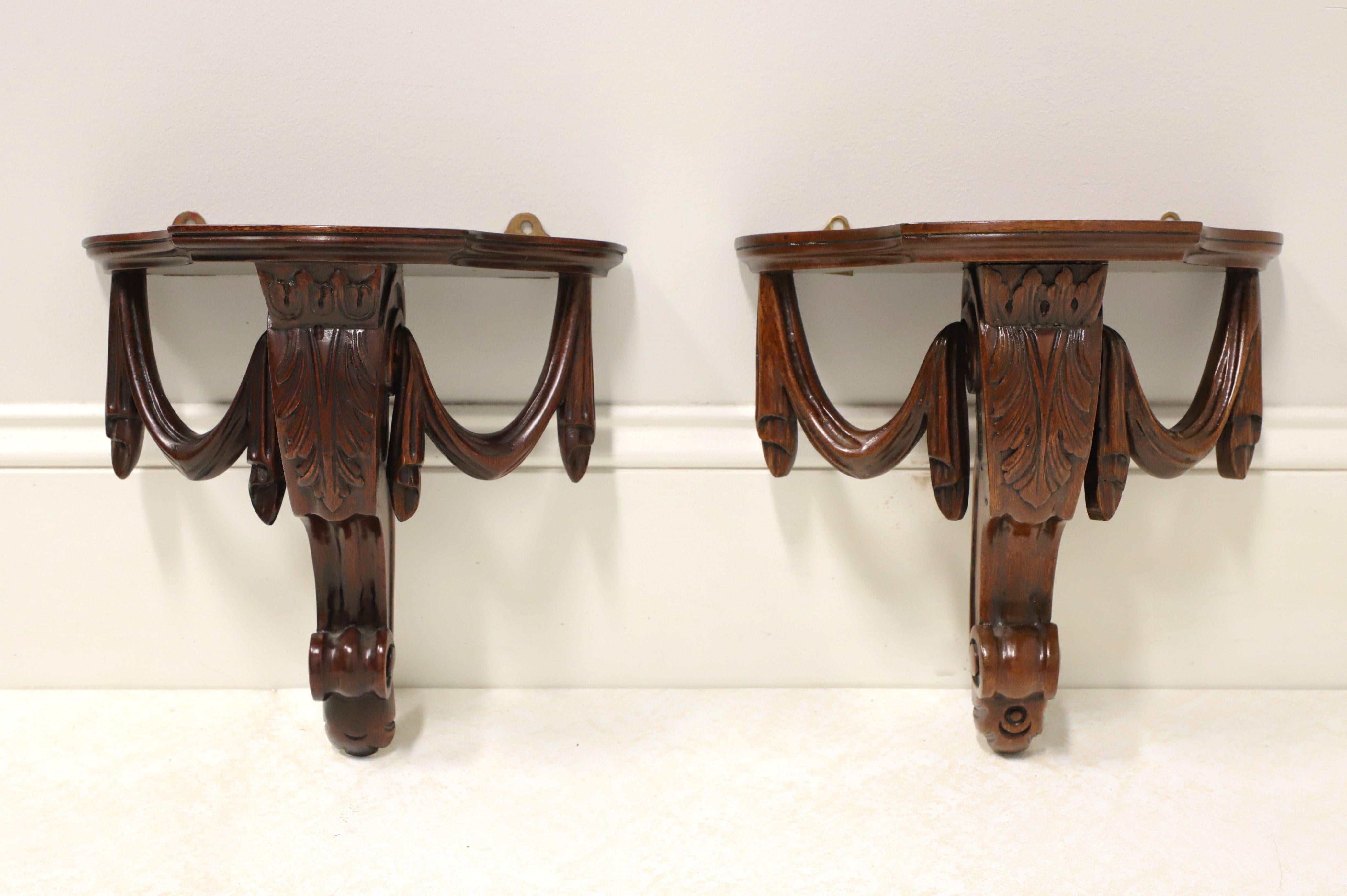 Late 20th Century Carved Mahogany Acanthus Leaf Wall Bracket Shelves - Pair 3