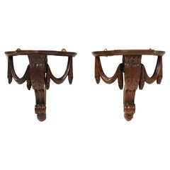 Late 20th Century Carved Mahogany Acanthus Leaf Wall Bracket Shelves - Pair