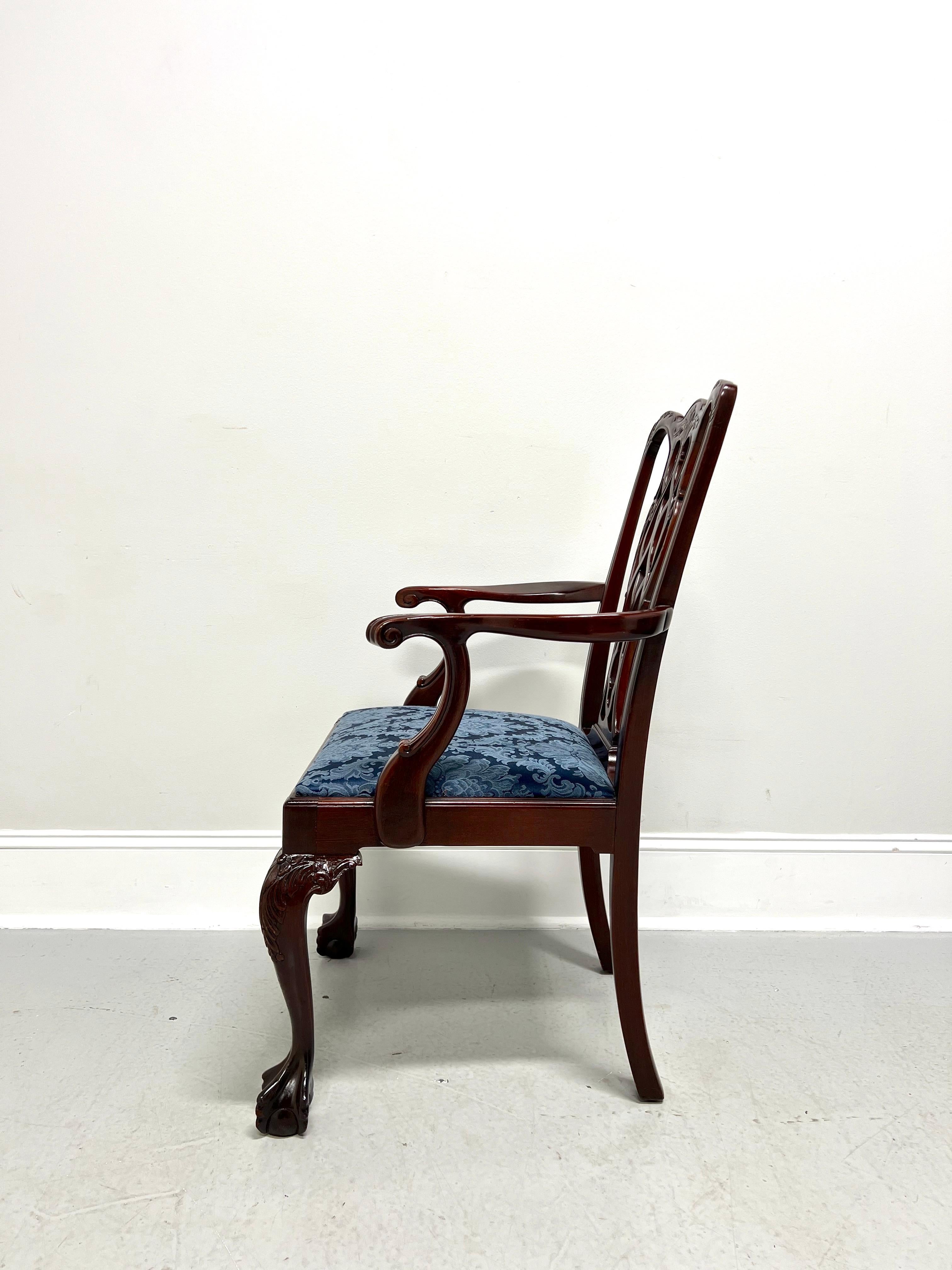 Fabric Late 20th Century Carved Mahogany Chippendale Armchair with Ball in Claw Feet For Sale