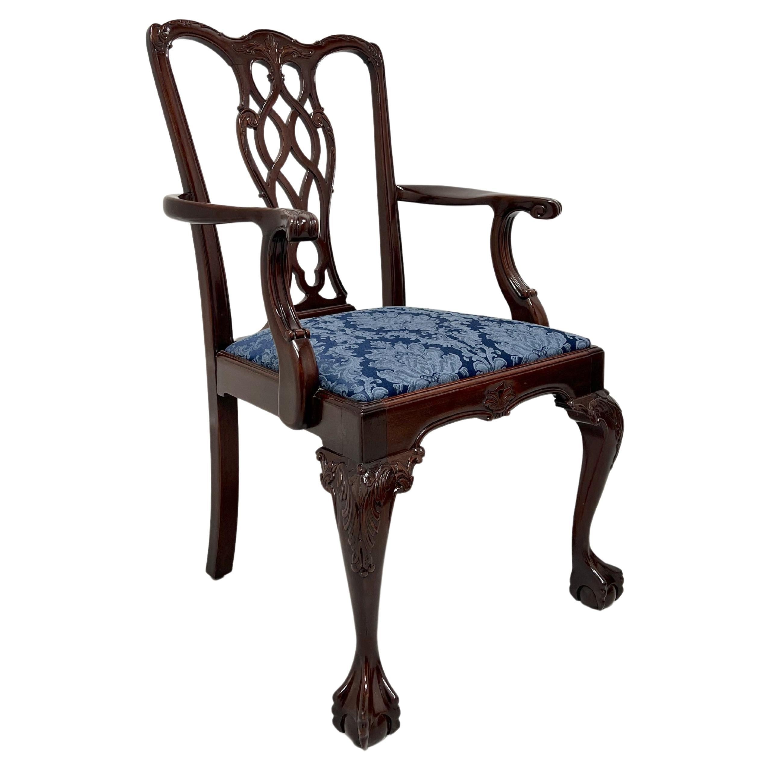 Late 20th Century Carved Mahogany Chippendale Armchair with Ball in Claw Feet For Sale