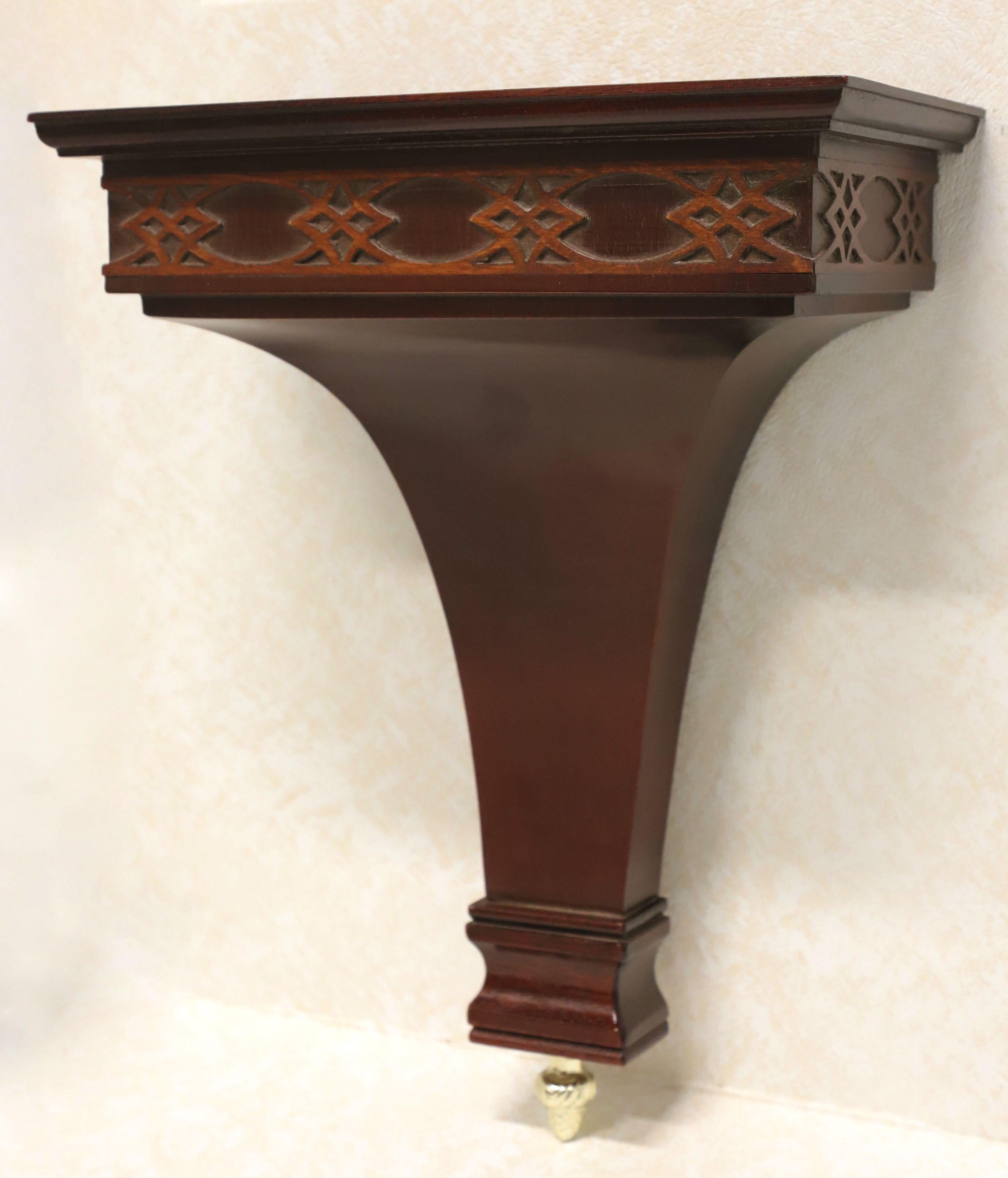American Late 20th Century Carved Mahogany Chippendale Wall Bracket Shelf w/ Brass Finial For Sale