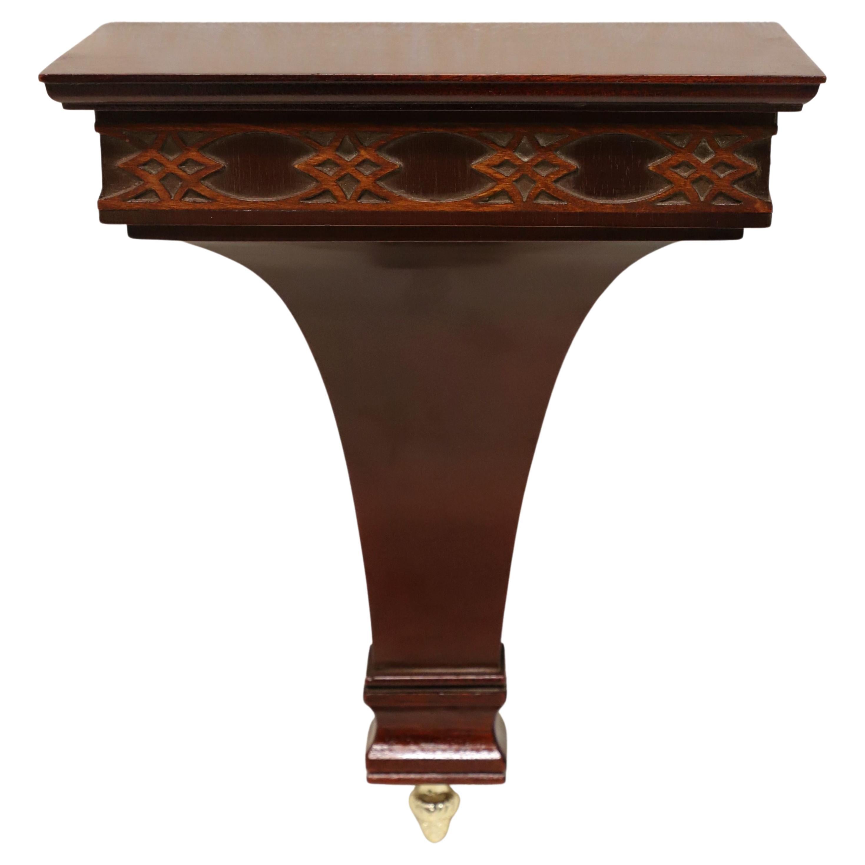 Late 20th Century Carved Mahogany Chippendale Wall Bracket Shelf w/ Brass Finial For Sale