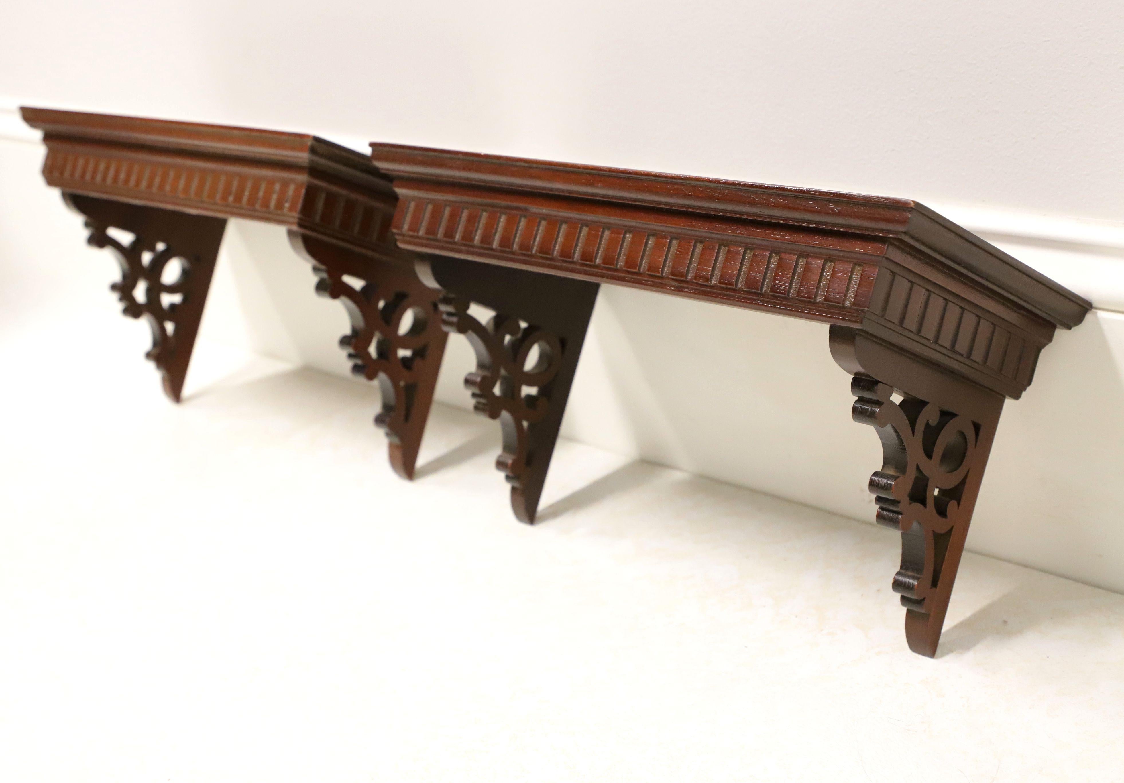 Chippendale Late 20th Century Carved Mahogany Pierced Wall Bracket Shelves - Pair