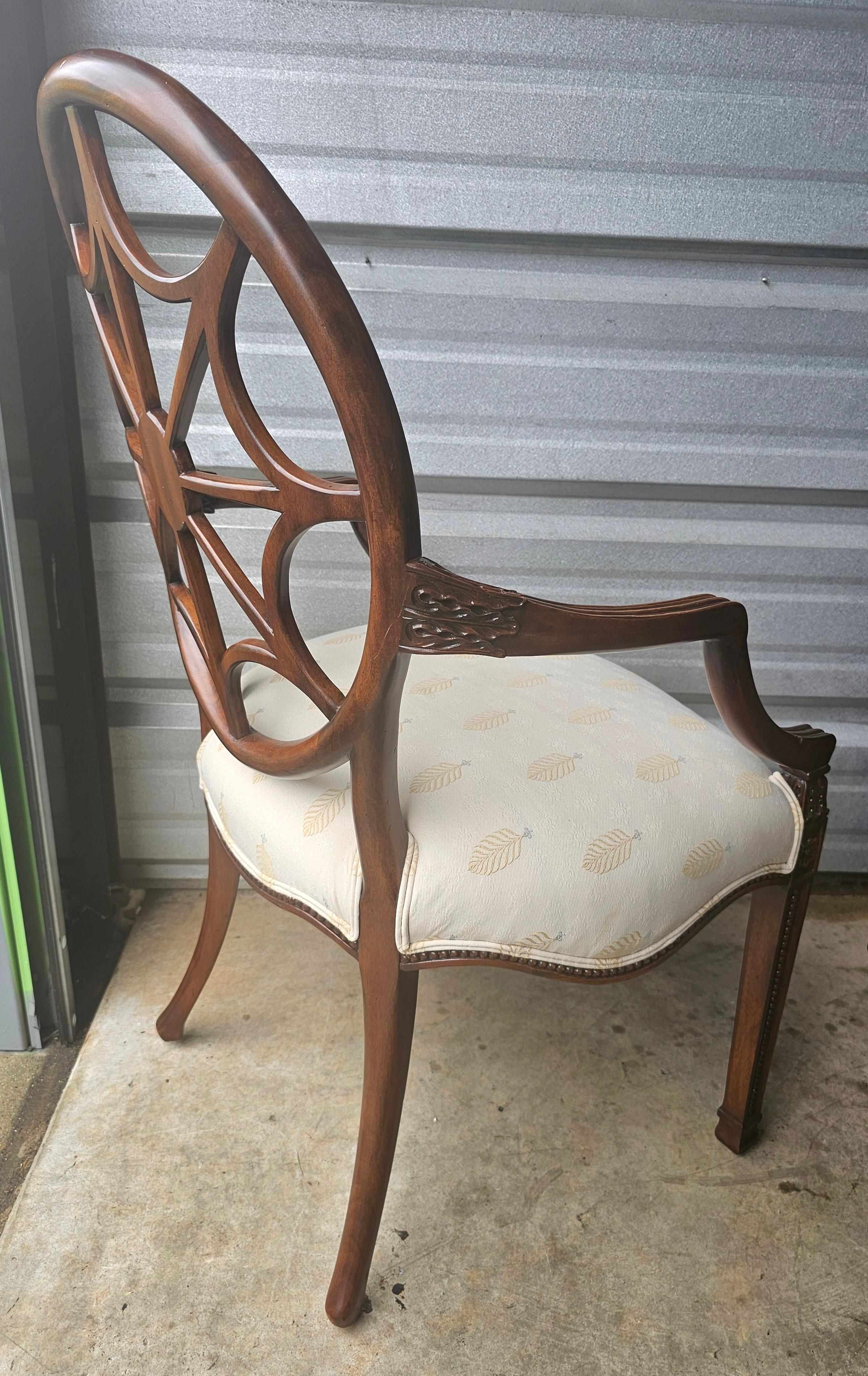 Late 20th Century Carved Mahogany Spider Back and Upholstered Seat Armchair For Sale 6