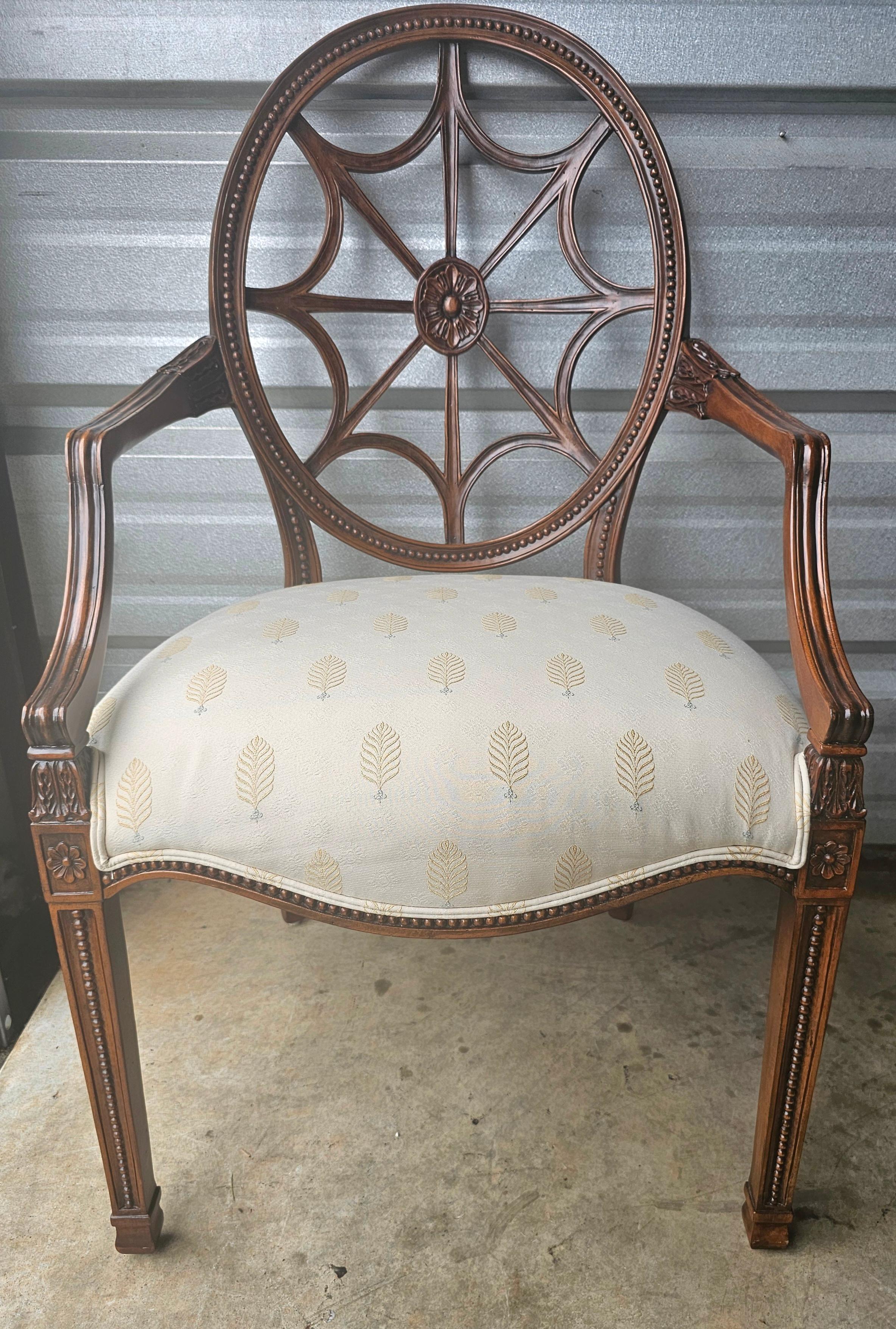 Chippendale Late 20th Century Carved Mahogany Spider Back and Upholstered Seat Armchair For Sale