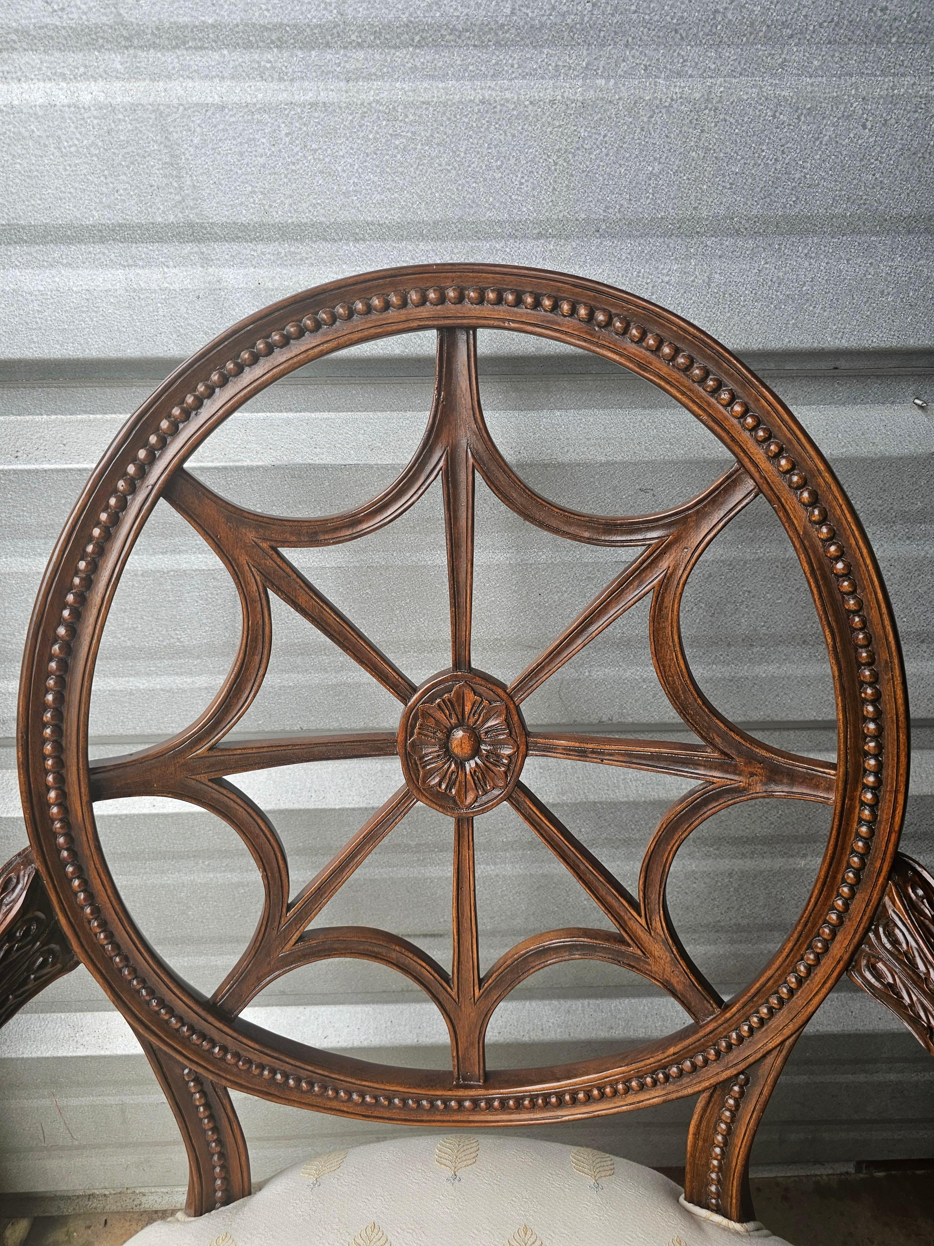 Upholstery Late 20th Century Carved Mahogany Spider Back and Upholstered Seat Armchair For Sale
