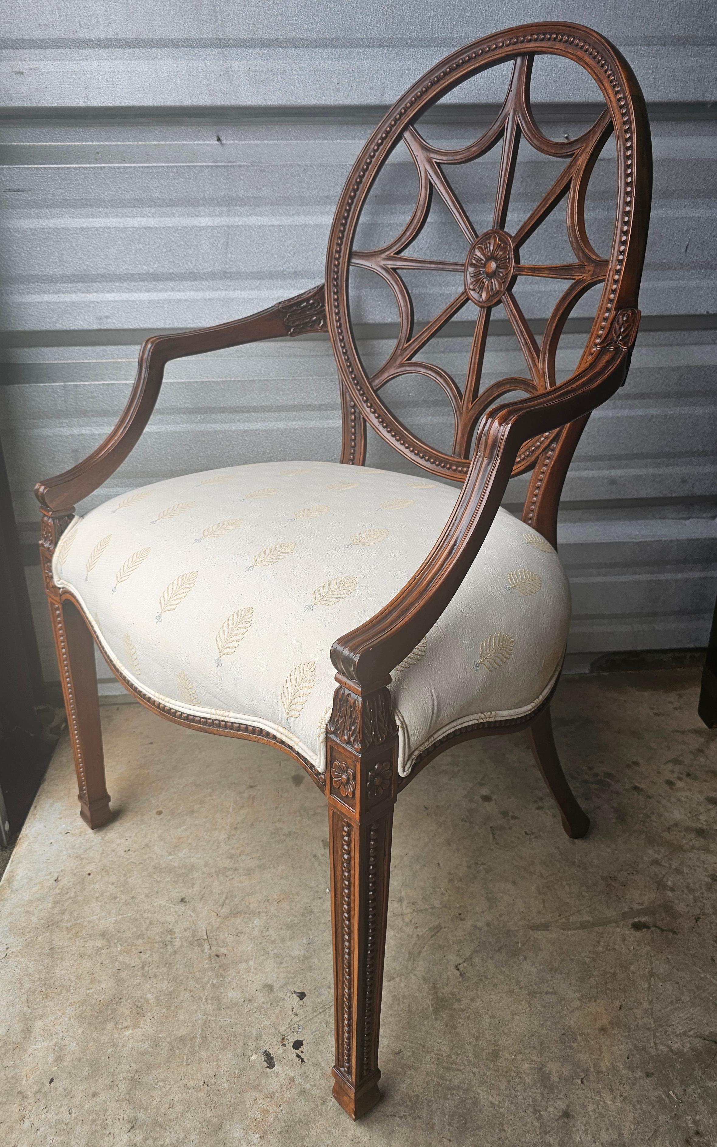 Late 20th Century Carved Mahogany Spider Back and Upholstered Seat Armchair For Sale 2