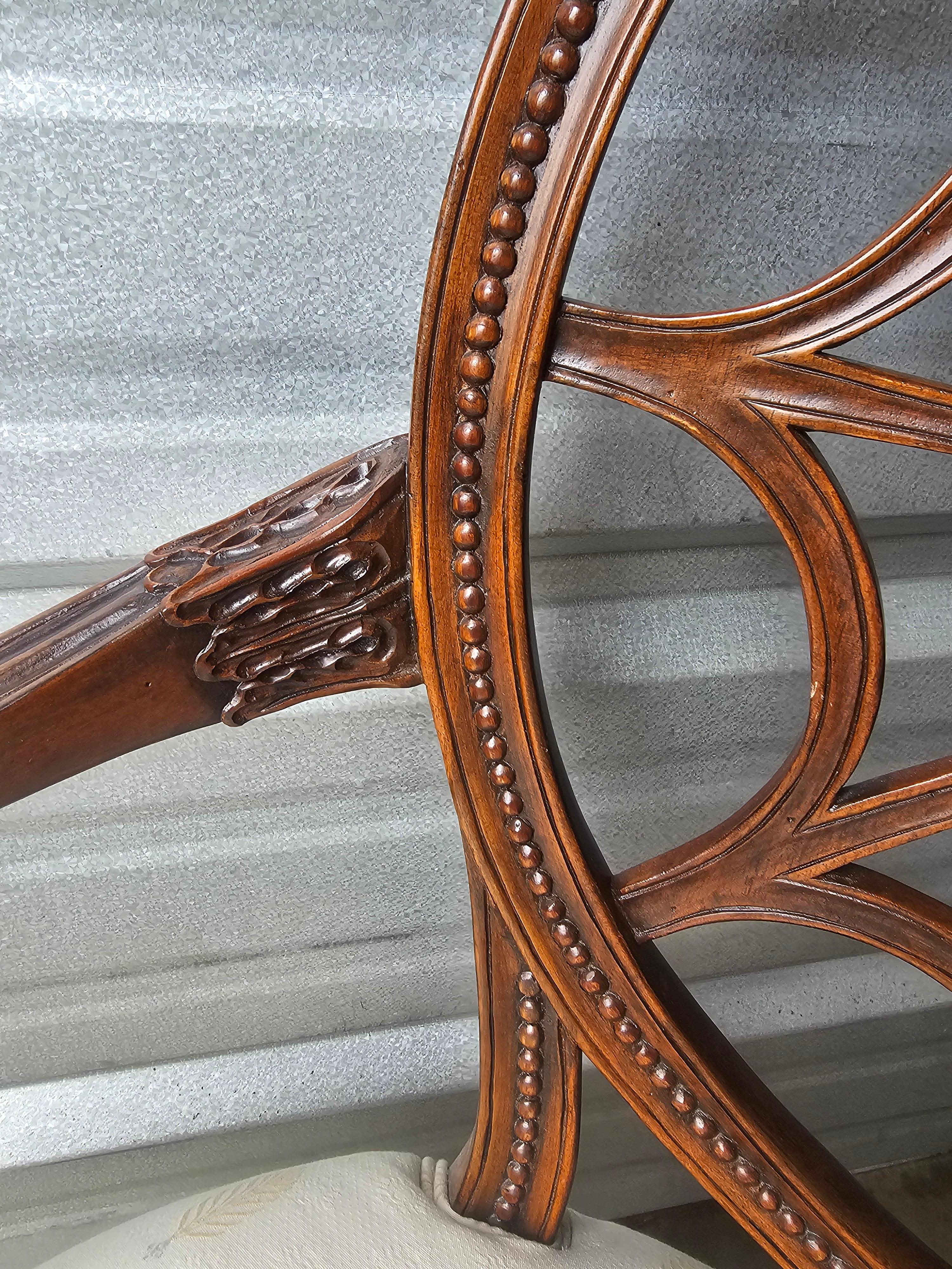 Late 20th Century Carved Mahogany Spider Back and Upholstered Seat Armchair For Sale 3