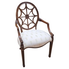 Late 20th Century Carved Mahogany Spider Back and Upholstered Seat Armchair