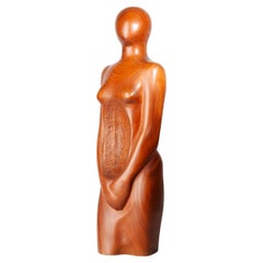 Late 20th Century Carved Varnished Wood Decorative Feminine Sculpture, Brazil