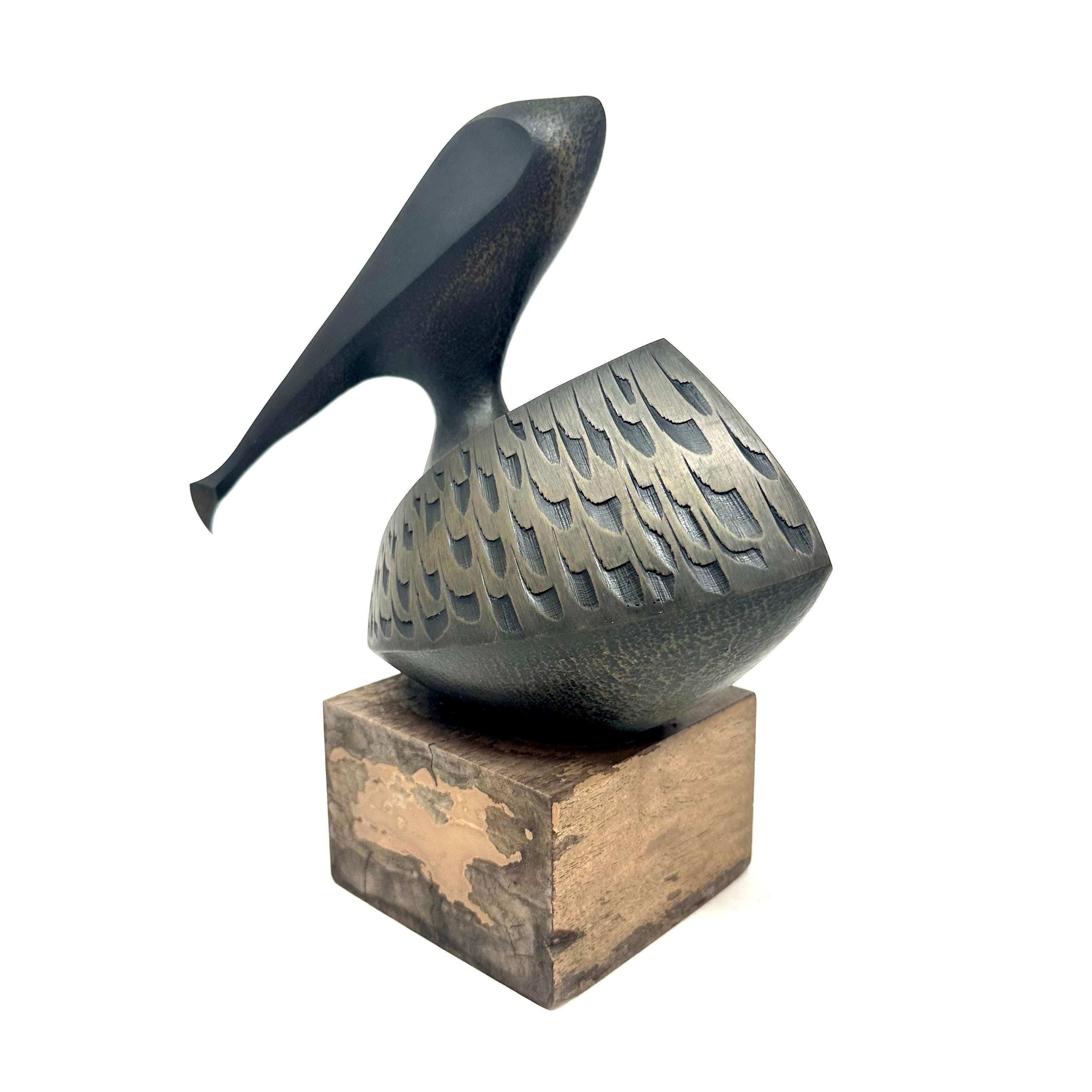 Late 20th Century Cast Bronze Pelican Sculpture by Douglas Purdy 1