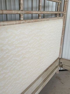 Late 20th Century Cerused Faux Bamboo Canopy King Bed W Tole Metal Leaf Finials