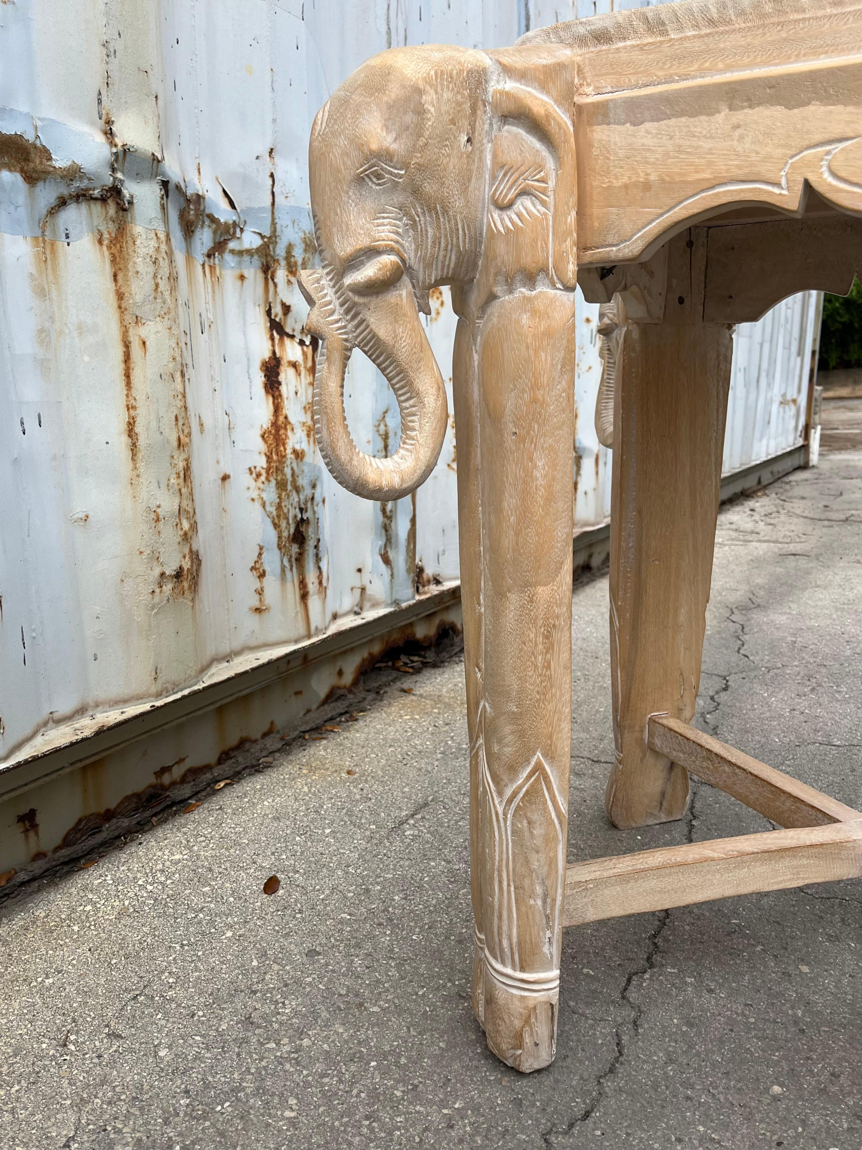 Late 20th Century Cerused Hand Carved Elephant Center / Dining Table For Sale 3
