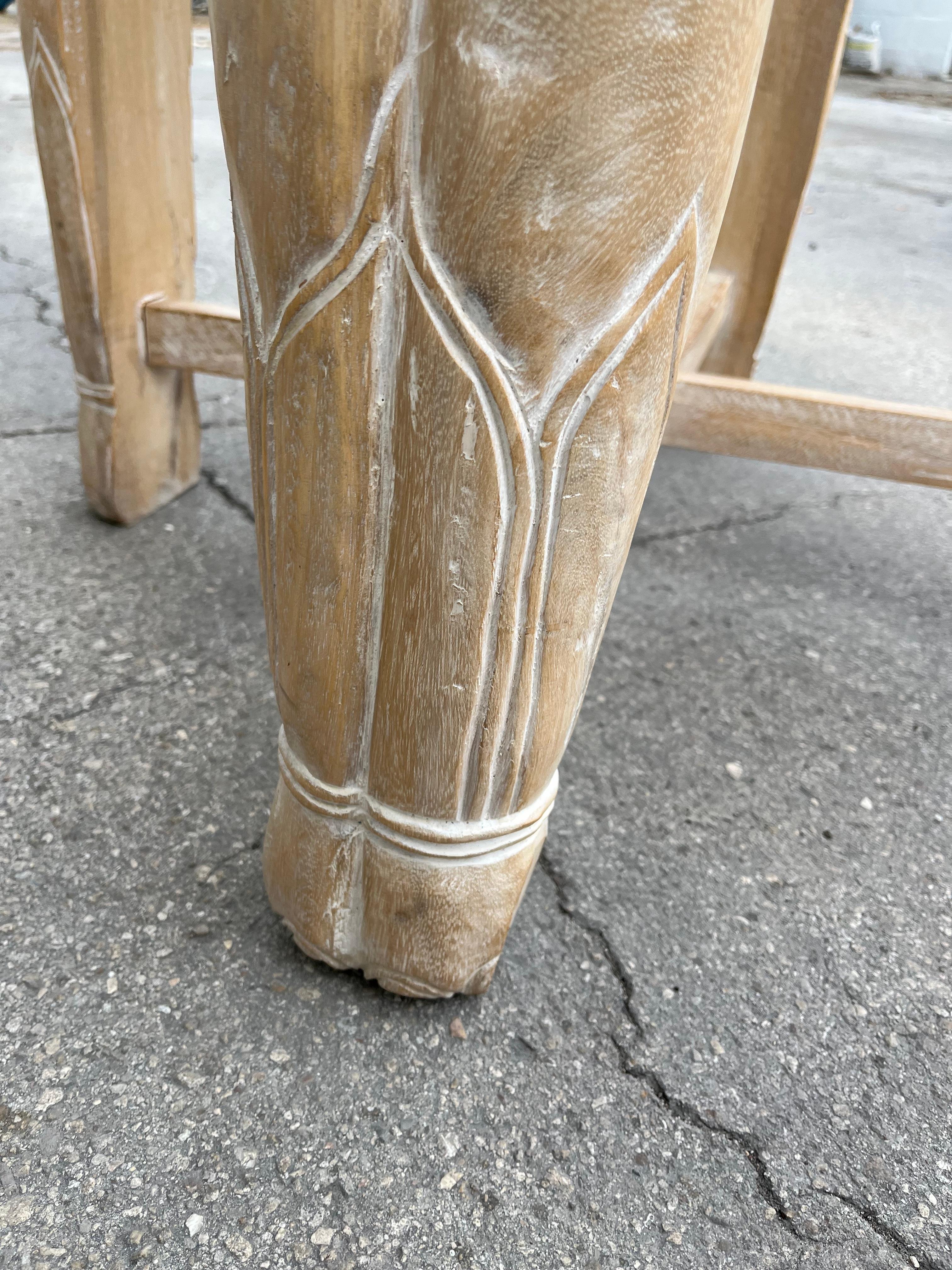Late 20th Century Cerused Hand Carved Elephant Center / Dining Table For Sale 6