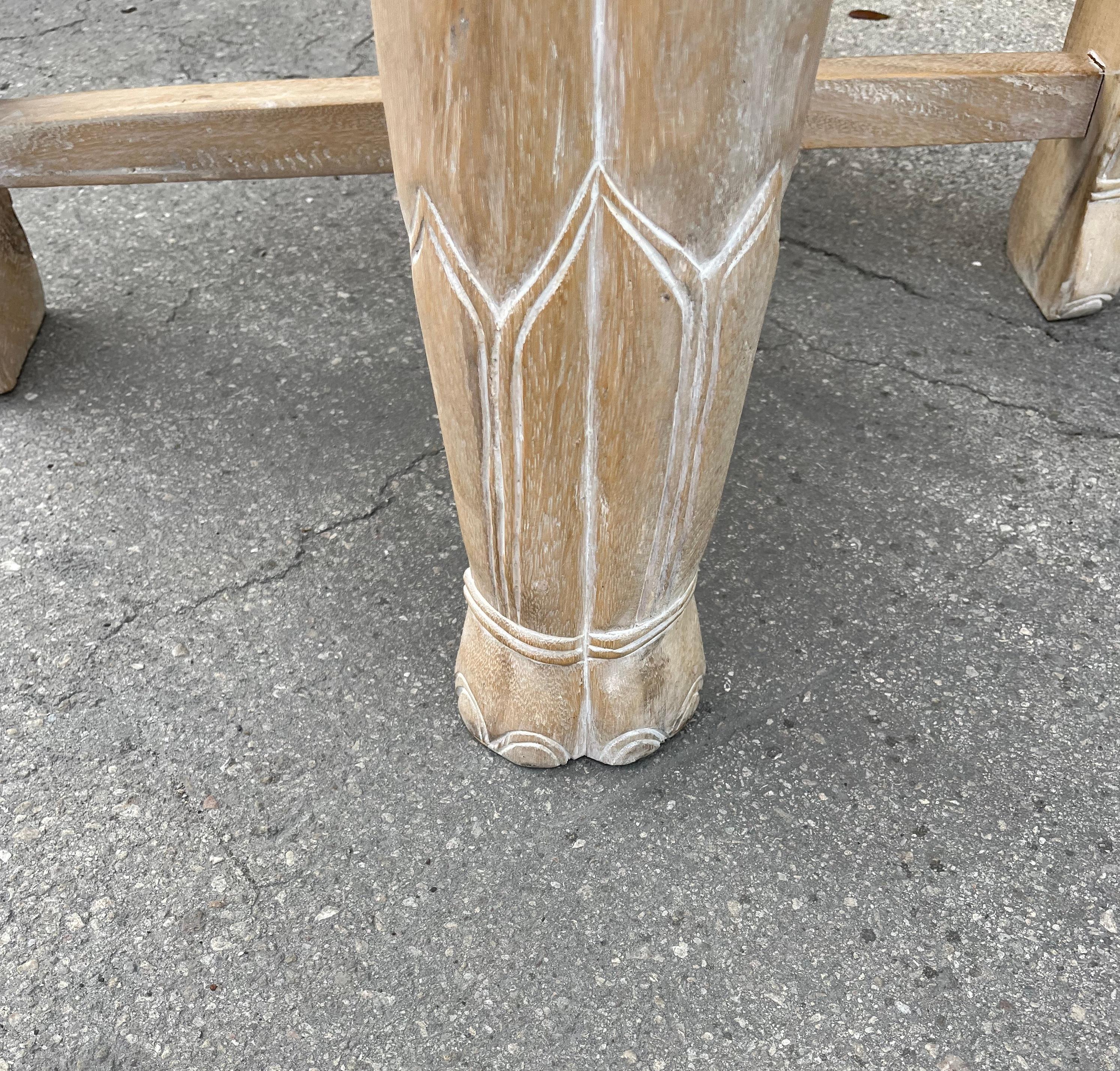 Late 20th Century Cerused Hand Carved Elephant Center / Dining Table For Sale 8