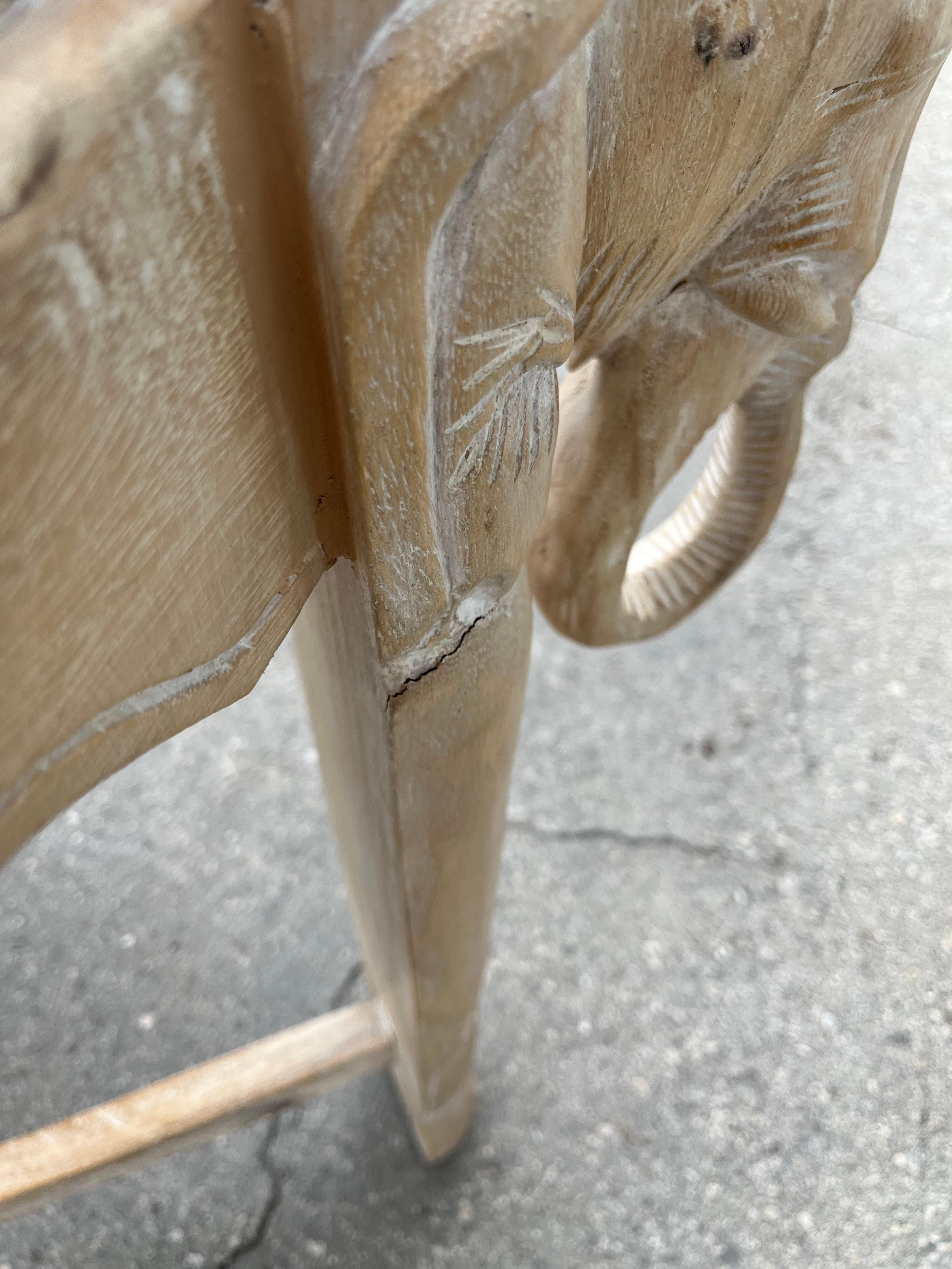 Late 20th Century Cerused Hand Carved Elephant Center / Dining Table For Sale 9