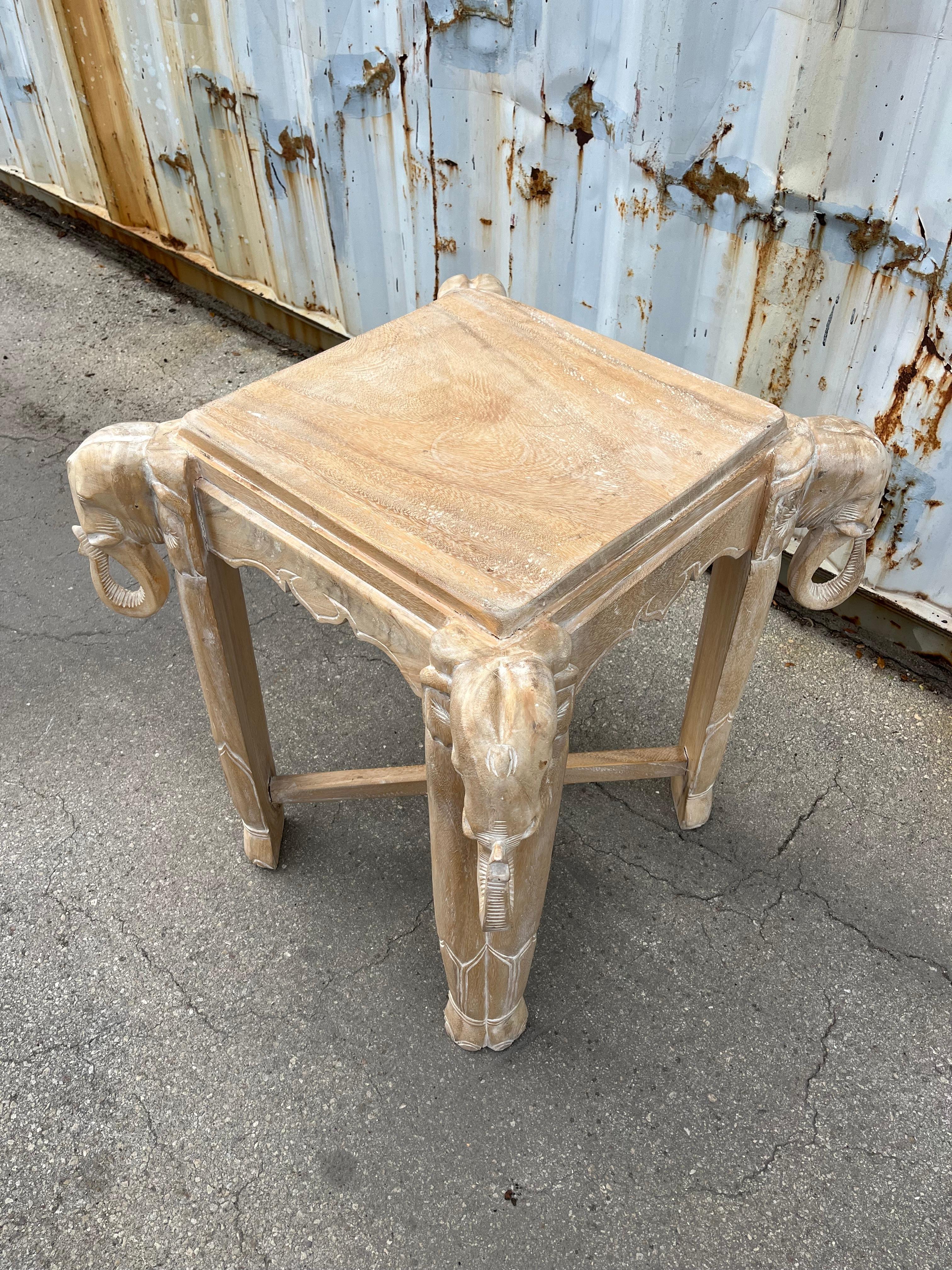 Late 20th Century Cerused Hand Carved Elephant Center / Dining Table For Sale 12