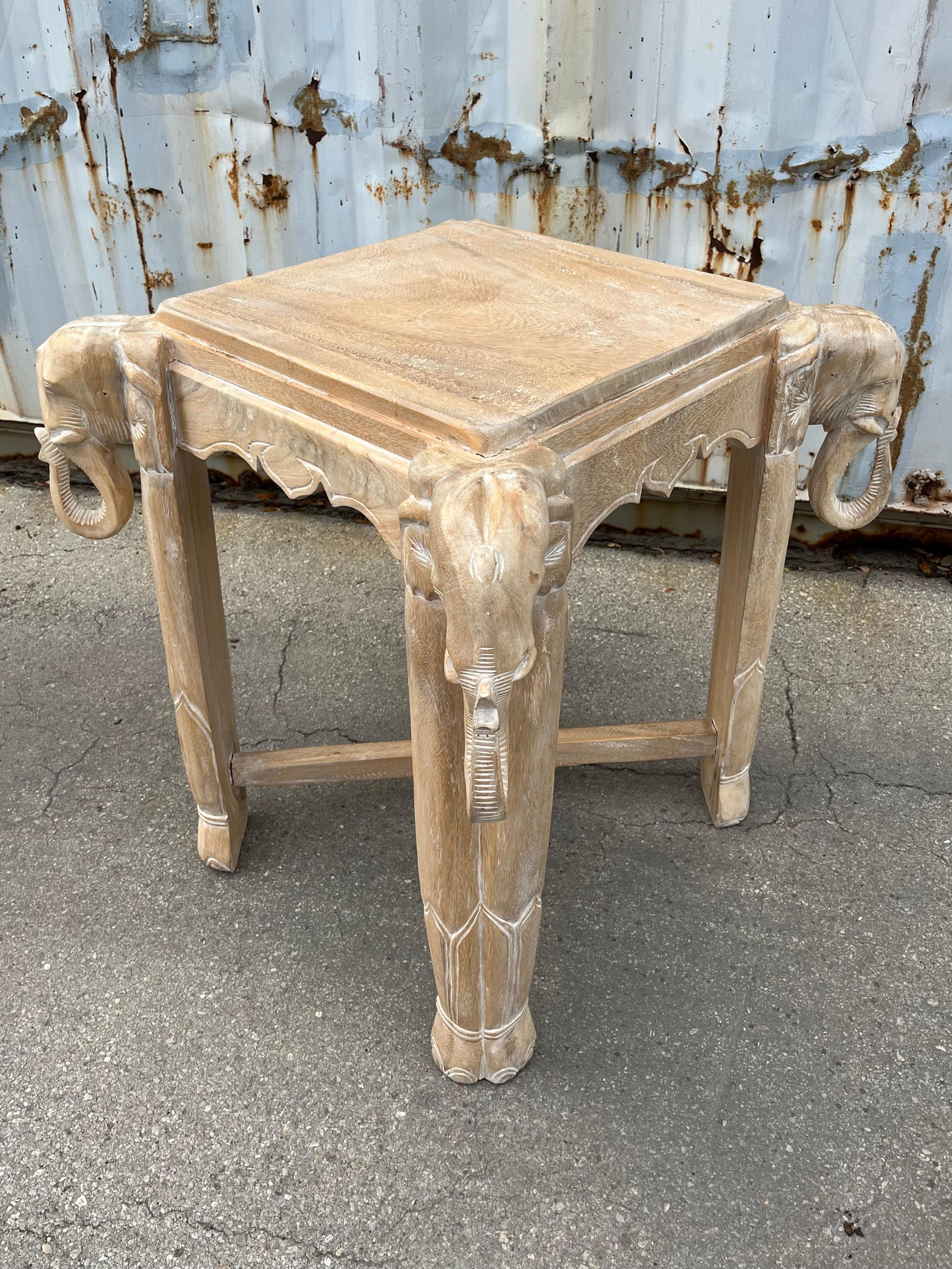 Late 20th Century Cerused Hand Carved Elephant Center / Dining Table For Sale 13