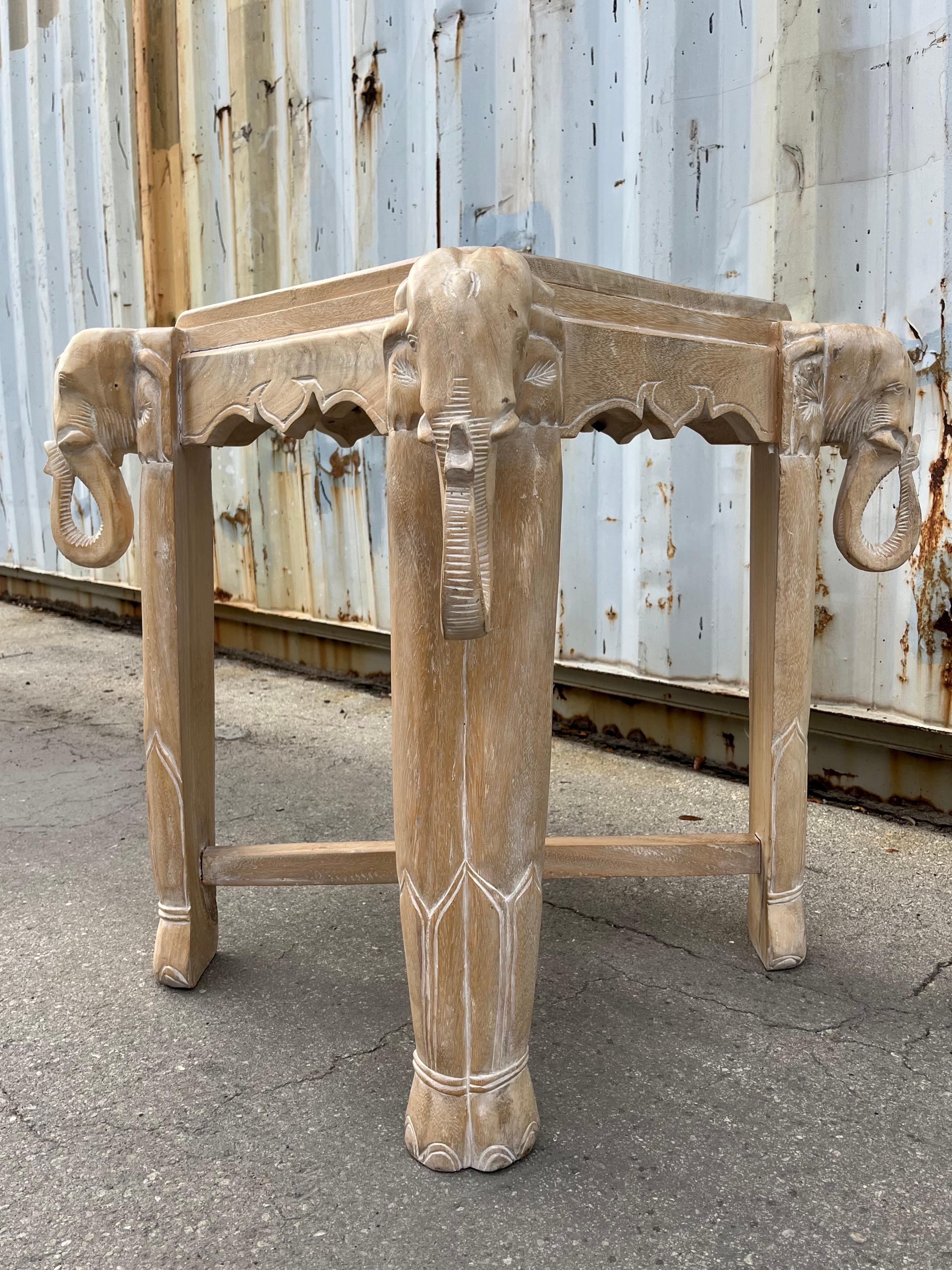 Unknown Late 20th Century Cerused Hand Carved Elephant Center / Dining Table For Sale