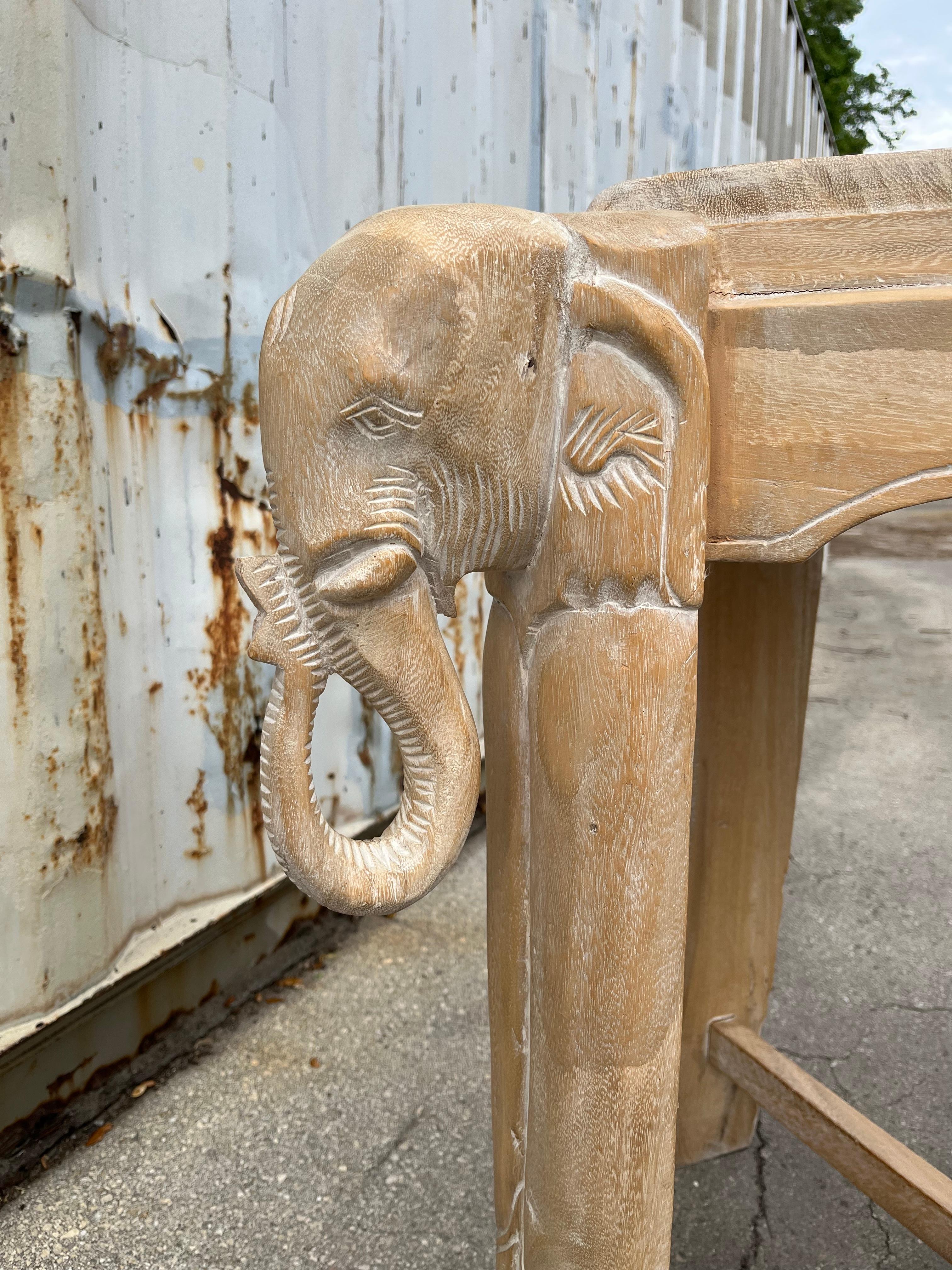 Late 20th Century Cerused Hand Carved Elephant Center / Dining Table For Sale 2