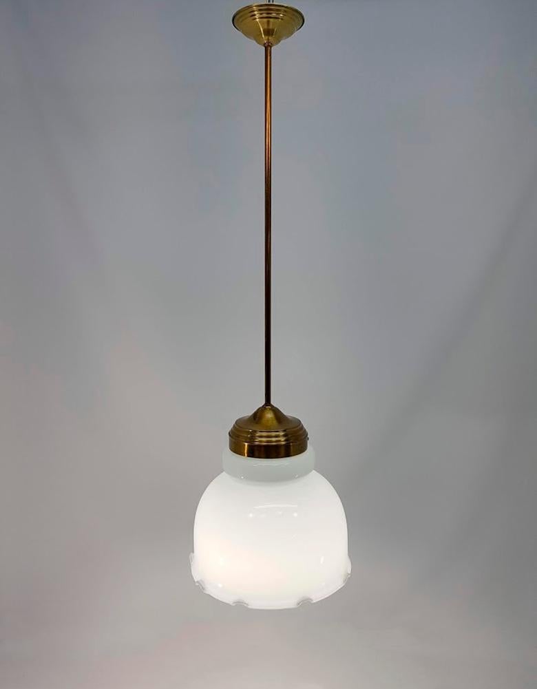 European Late 20th Century Chandeliers with Curved Opaline Glass For Sale