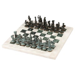 Late 20th Century Chessboard - Vintage - Inlaid Marble - Brass Chess Pieces