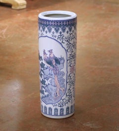 Late 20th Century Chinese Blue and White Porcelain Umbrella Stand