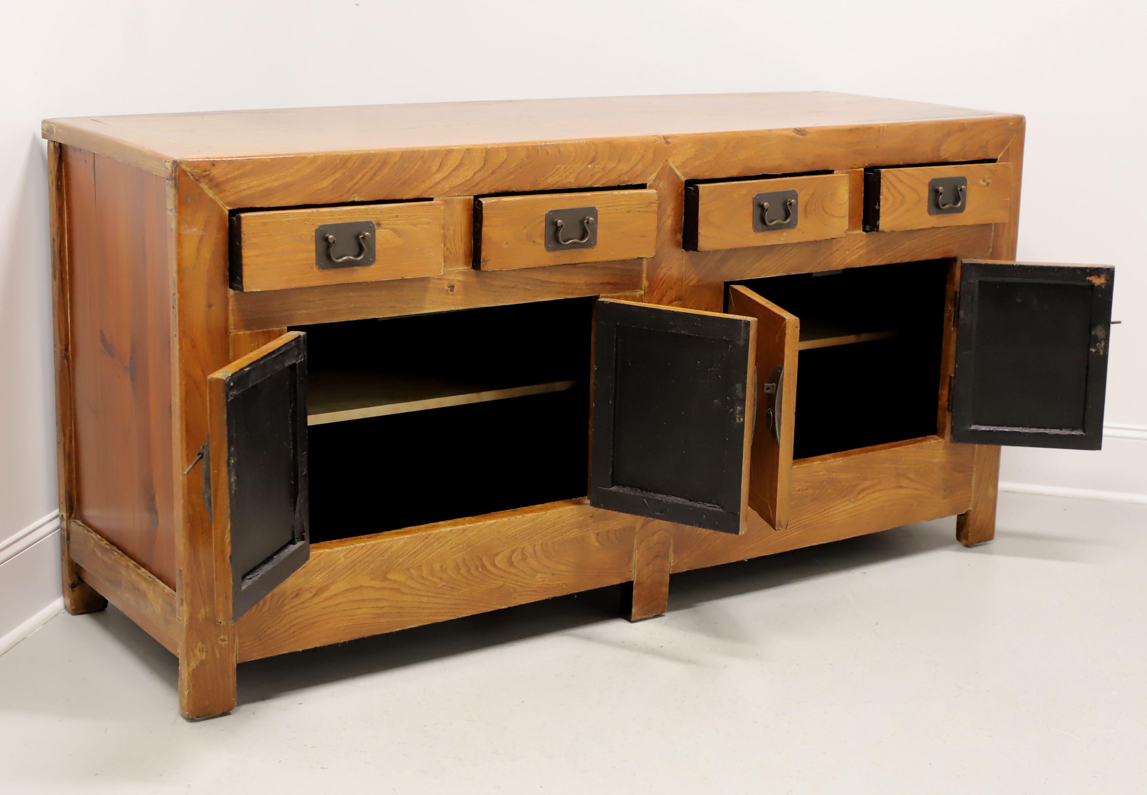 Brass Late 20th Century Chinese Elm Buffet Credenza For Sale